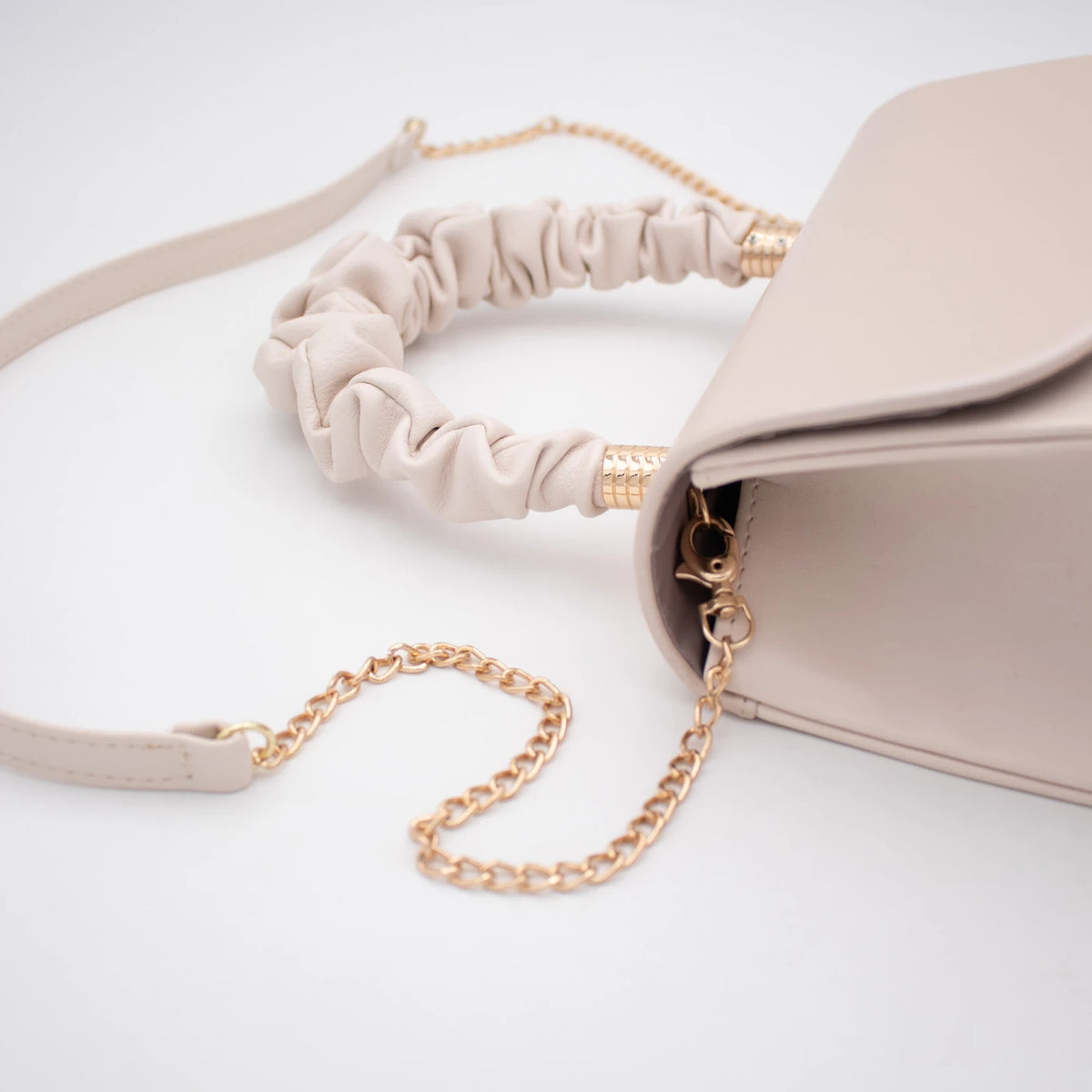 Emis Beige Ruched Handle Occasion Handbag