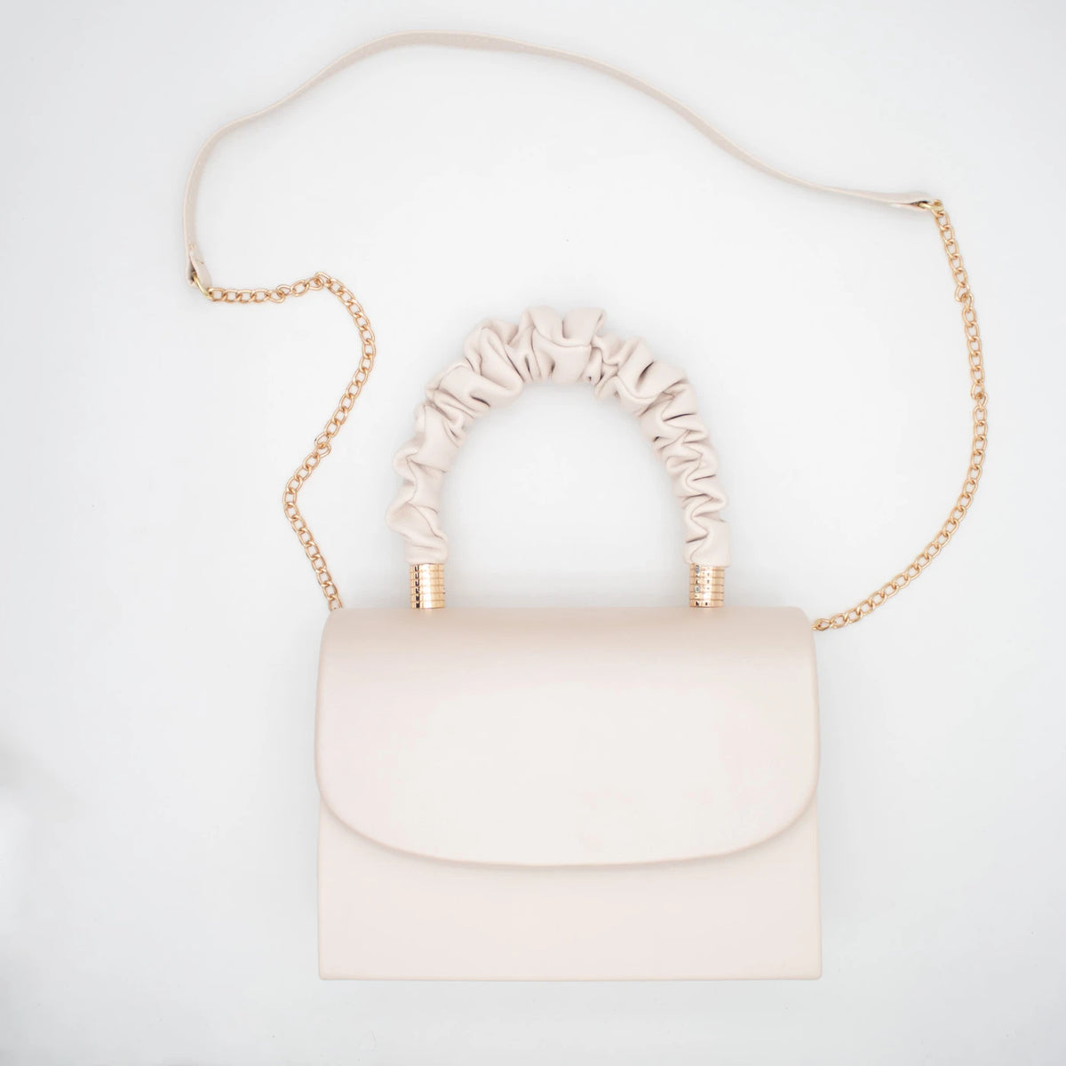 Emis Beige Ruched Handle Occasion Handbag