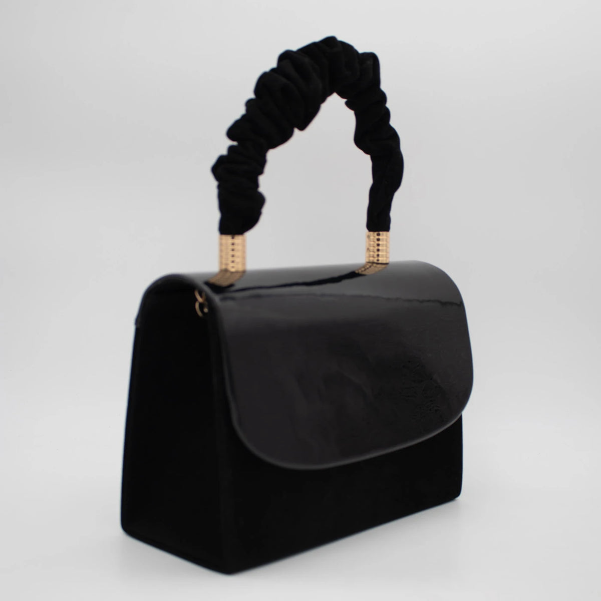 Emis Black Patent Detail Ruched Handle Handbag