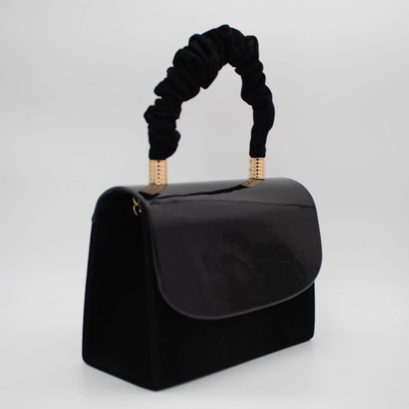 Emis Black Patent Detail Ruched Handle Handbag