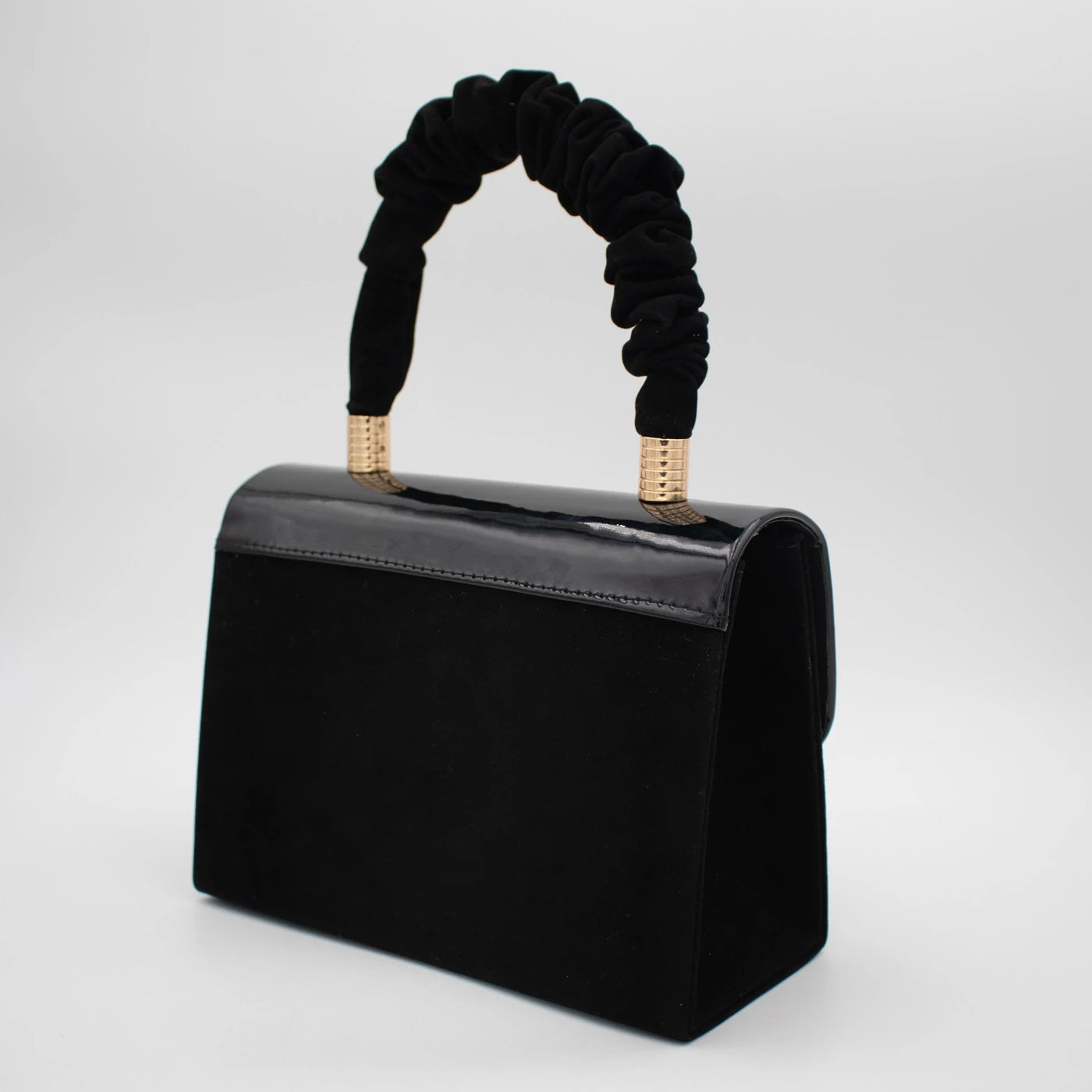 Emis Black Patent Detail Ruched Handle Handbag