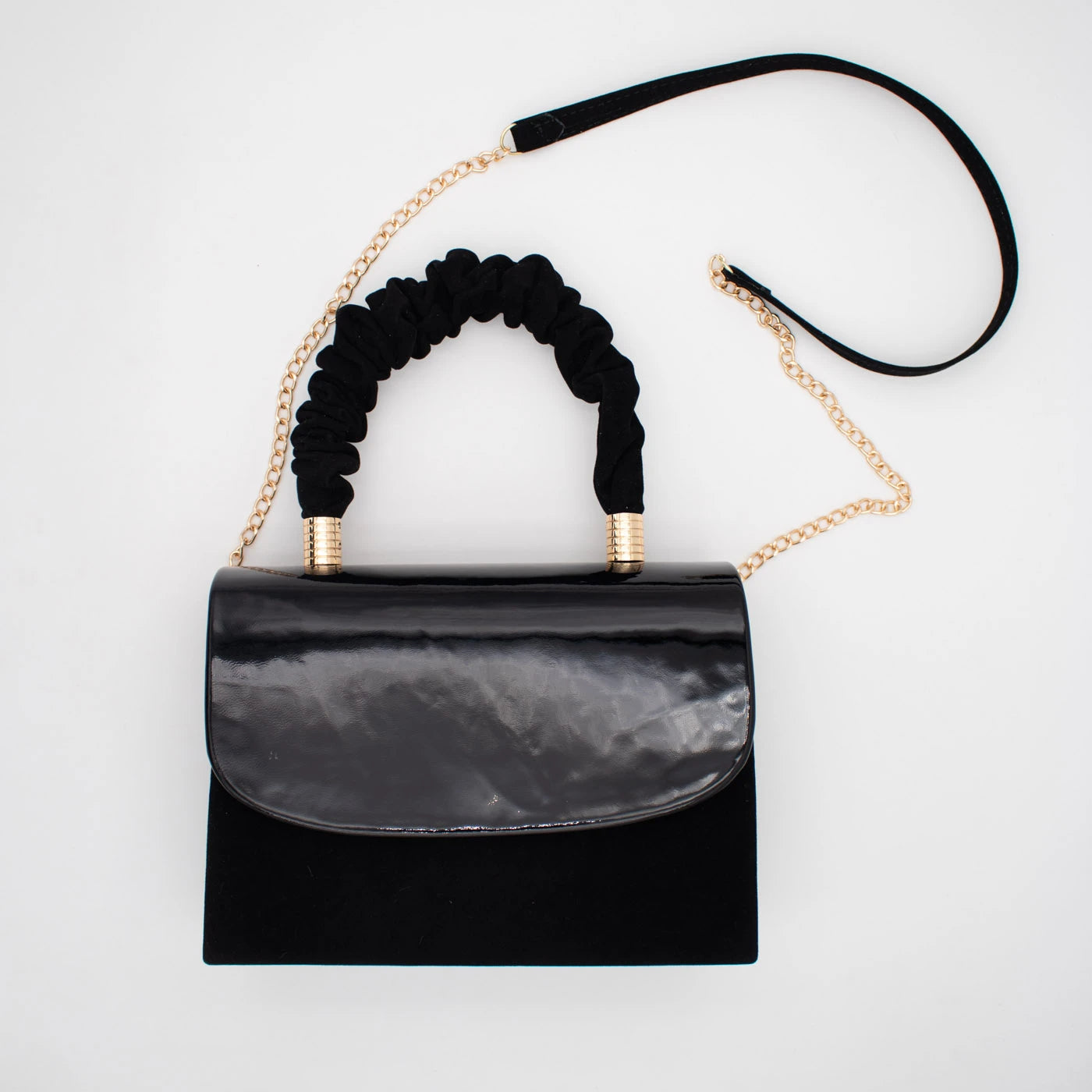 Emis Black Patent Detail Ruched Handle Handbag