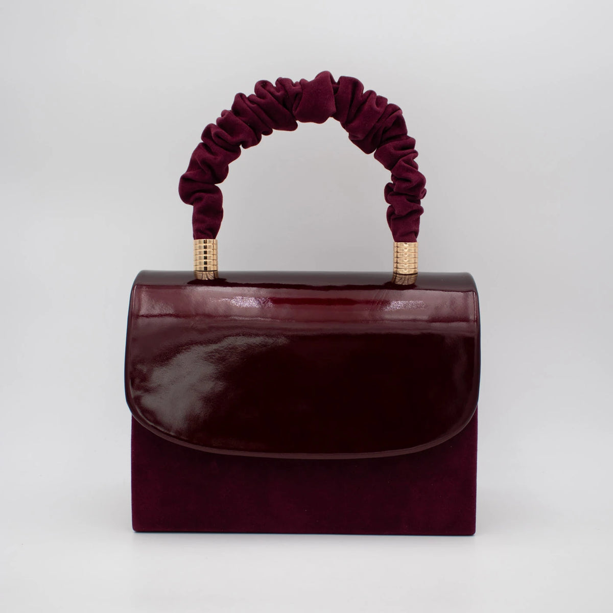 Emis Burgundy Patent Detail Ruched Handle Handbag
