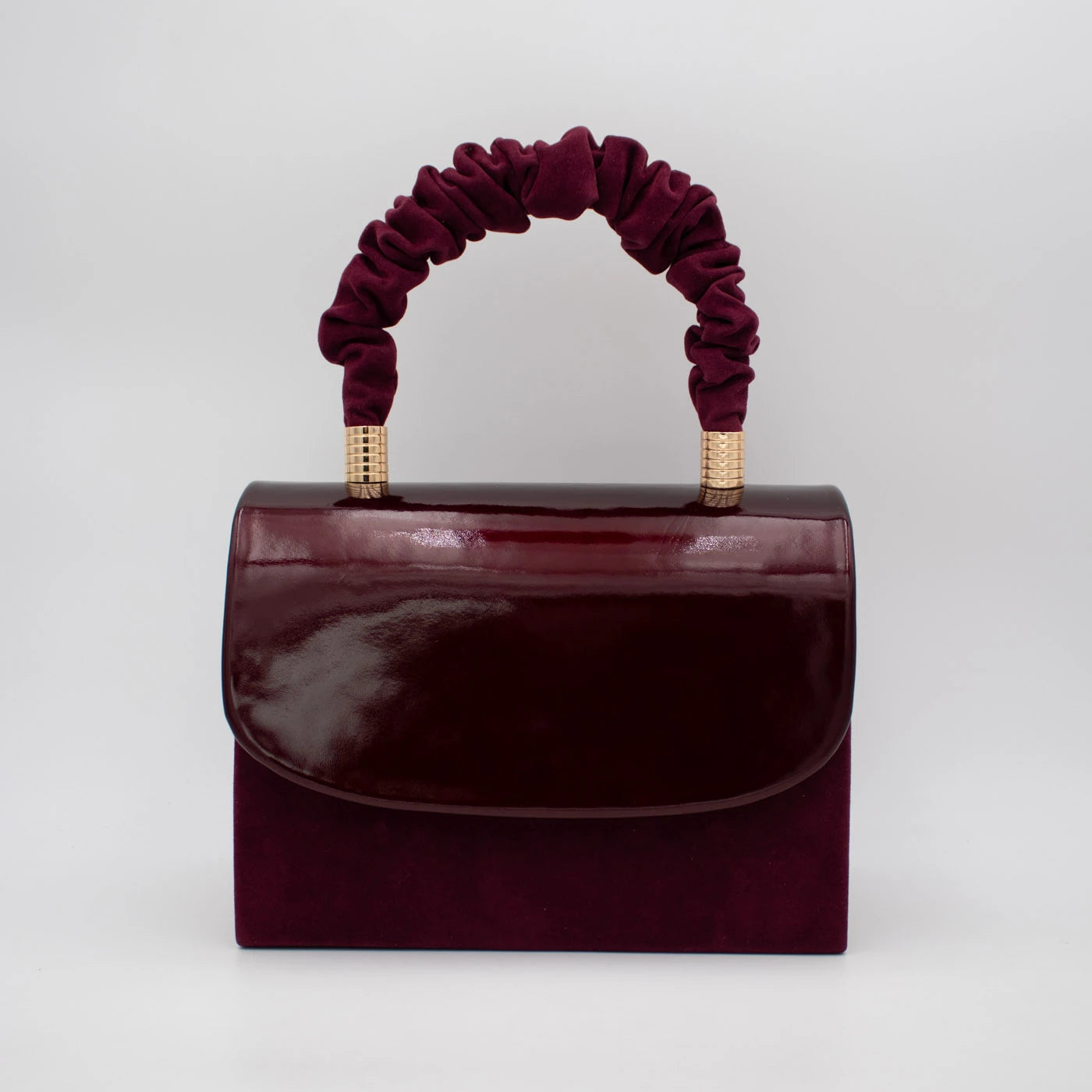 Emis Burgundy Patent Detail Ruched Handle Handbag