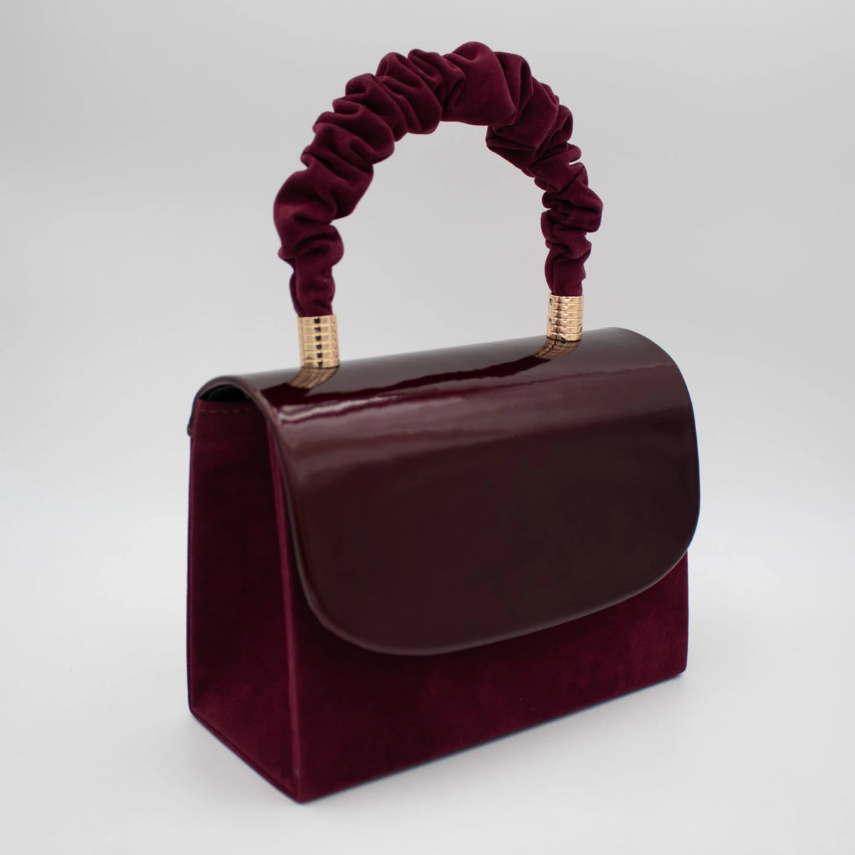 Emis Burgundy Patent Detail Ruched Handle Handbag