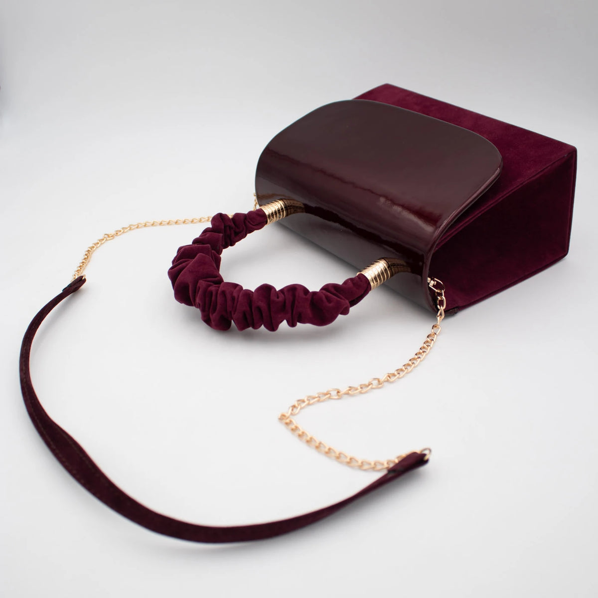 Emis Burgundy Patent Detail Ruched Handle Handbag