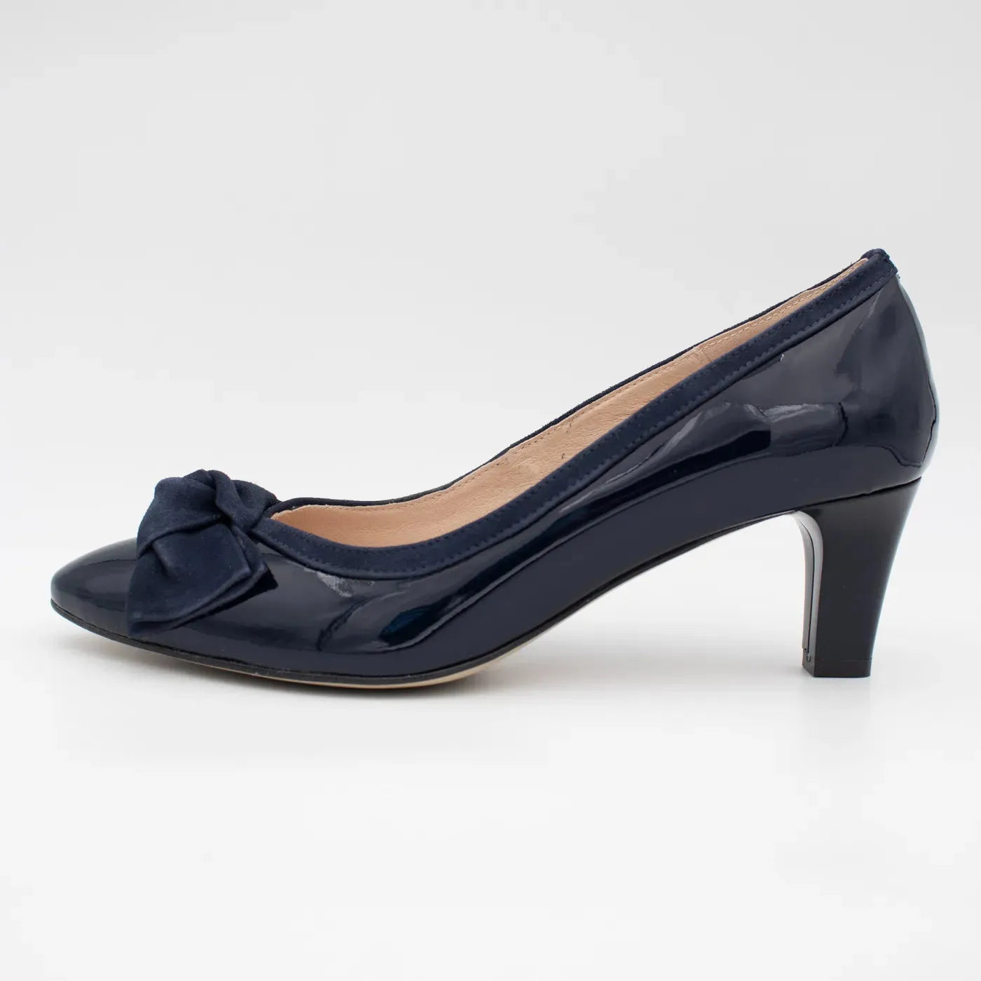 Navy Patent Heels – EMIS Chic Leather Shoes with Suede Bow