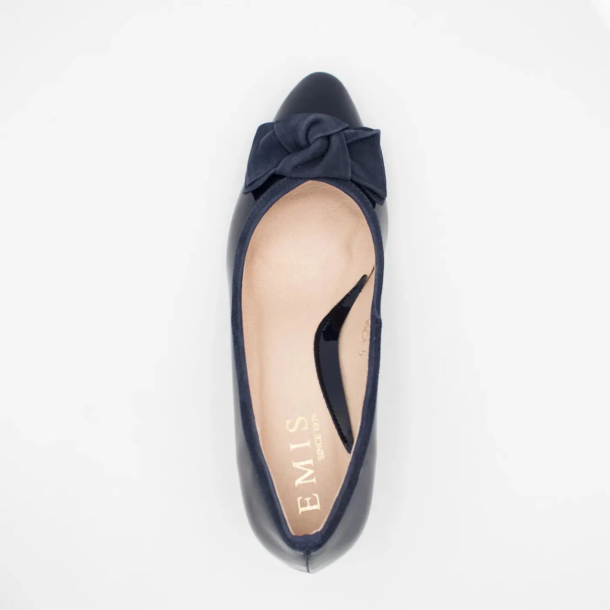 EMIS Vivienne Navy Patent Heels – A Sophisticated Blend of Gloss & Suede - Leavys Shoes
