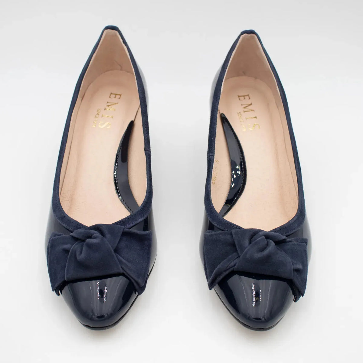 EMIS Vivienne Navy Patent Heels – A Sophisticated Blend of Gloss & Suede - Leavys Shoes