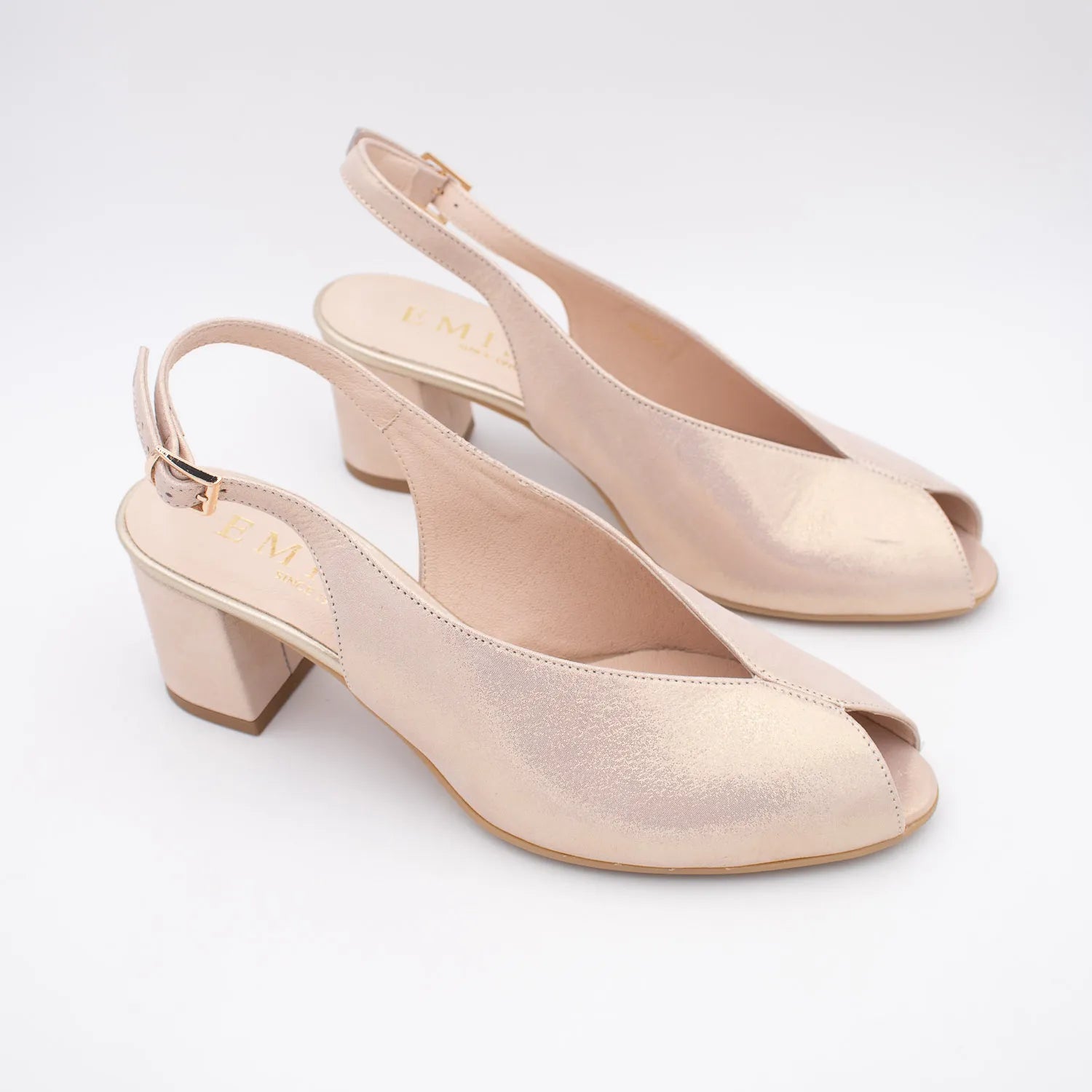 EMIS Blush Shimmer Slingback Heel with Peep Toe - Leavys Shoes