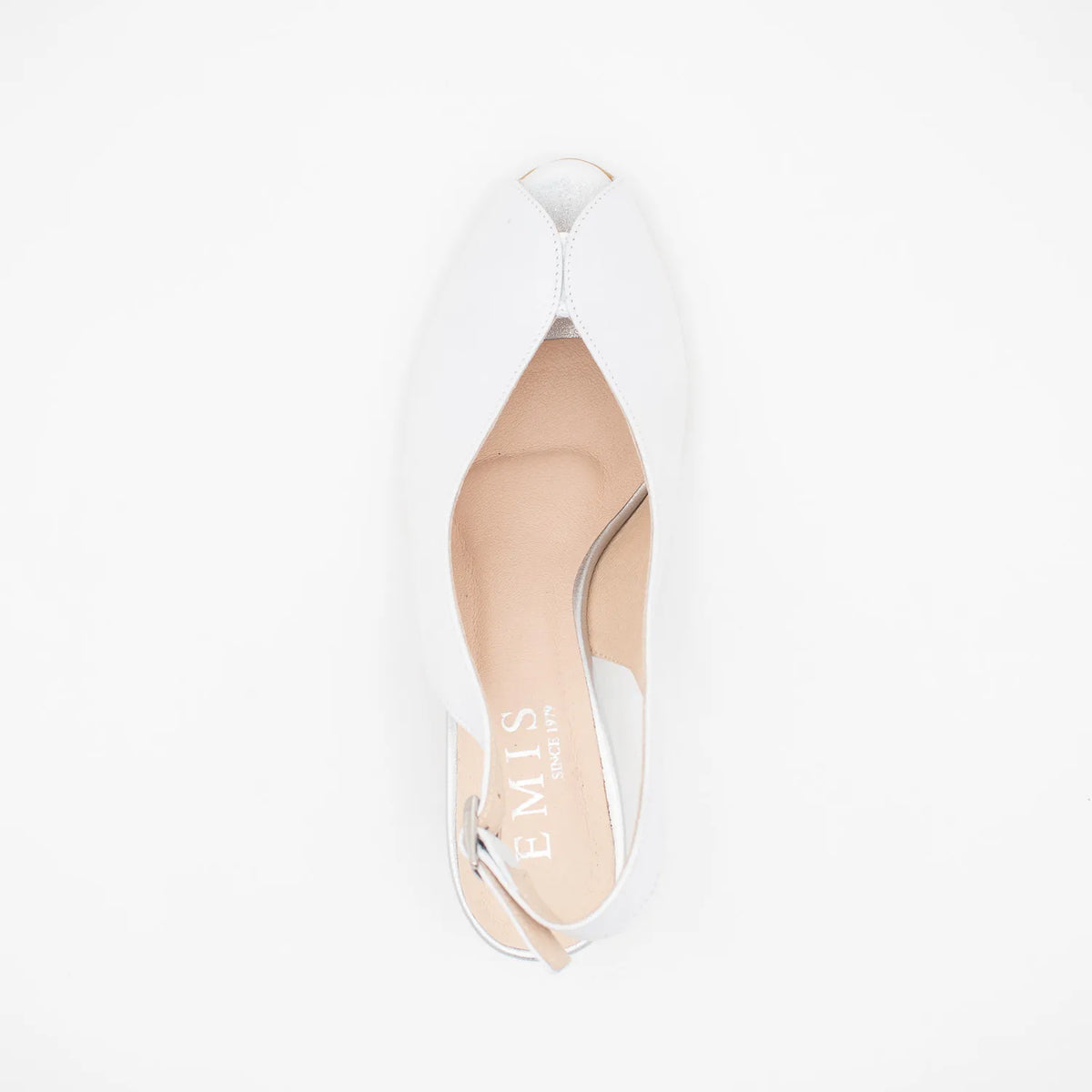 EMIS Silver Leather Slingback Peep-Toe Block Heel - Leavys Shoes