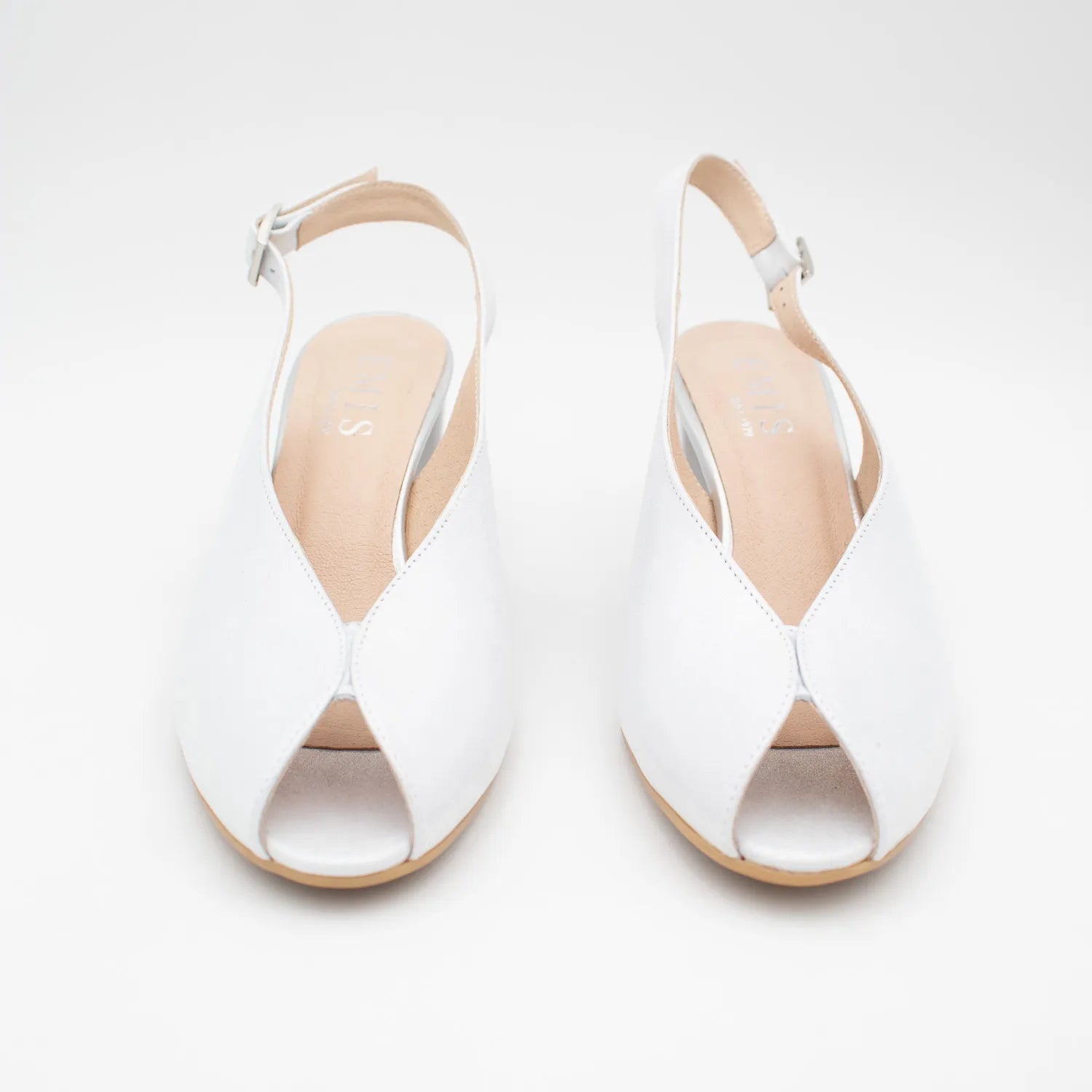 EMIS Silver Leather Slingback Peep-Toe Block Heel - Leavys Shoes