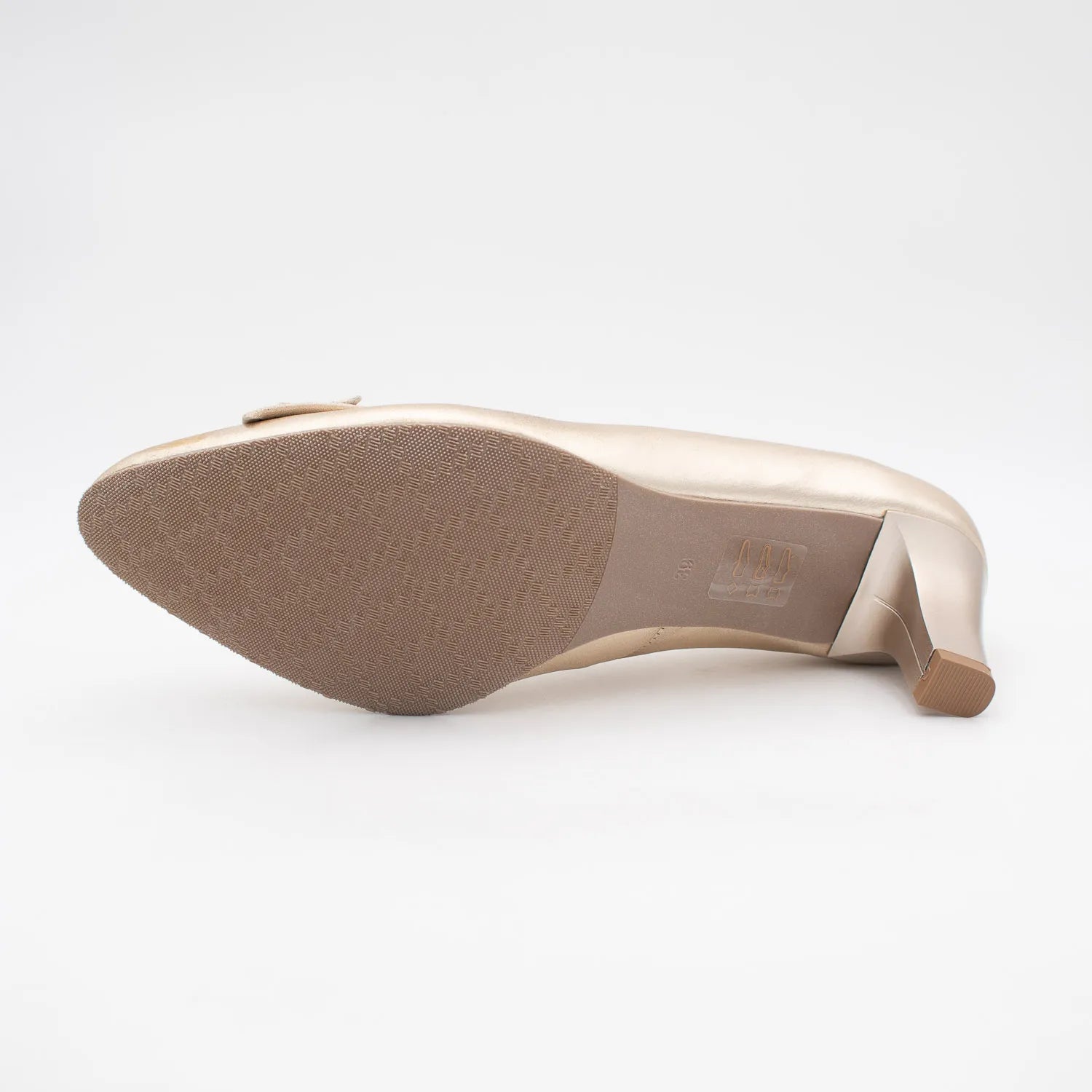 EMIS Gold Satin Court Heel with Soft Bow Detail - Leavys Shoes