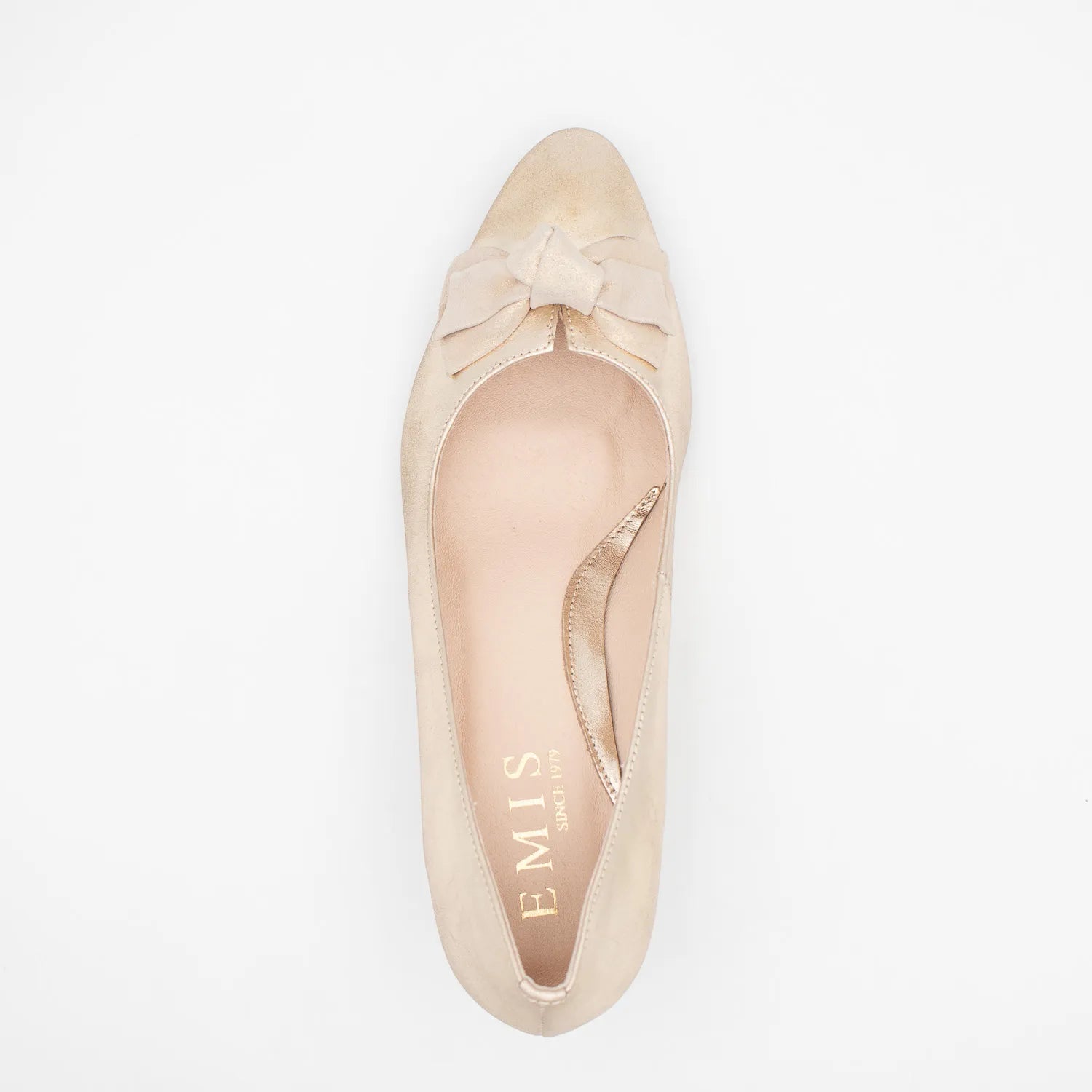 EMIS Gold Satin Court Heel with Soft Bow Detail - Leavys Shoes