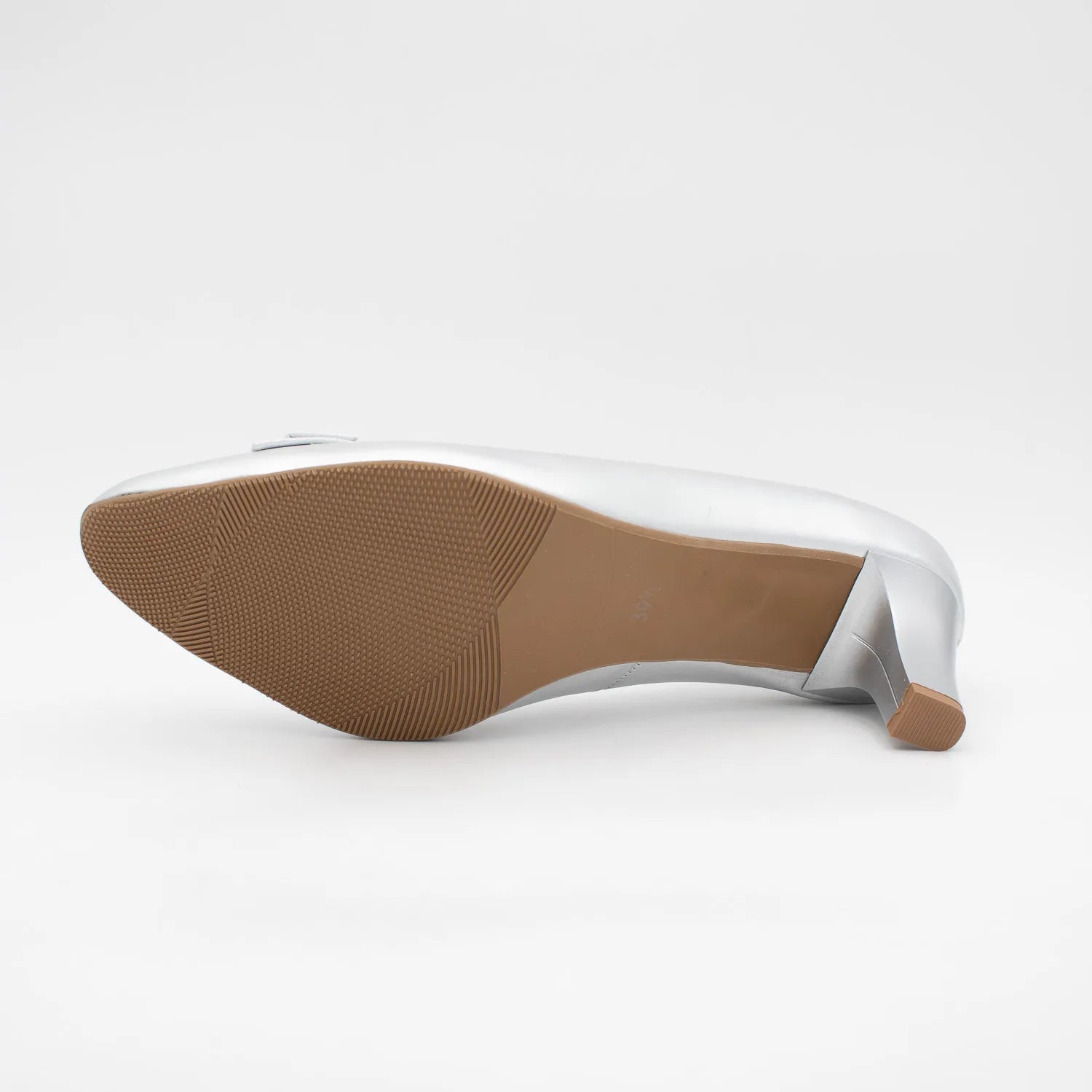 EMIS Silver Leather Court Heel with Bow Accent - Leavys Shoes