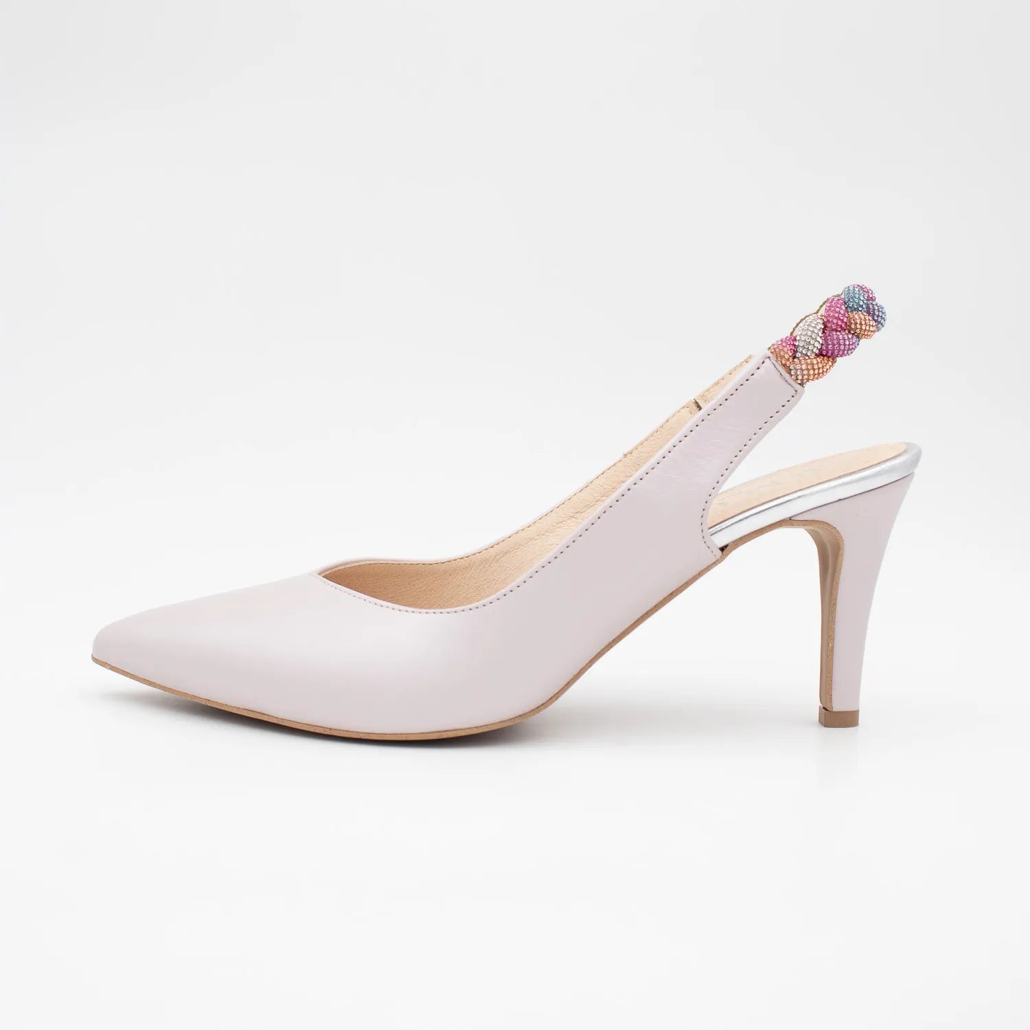 EMIS Pink Leather Slingback Heel with Braided Strap