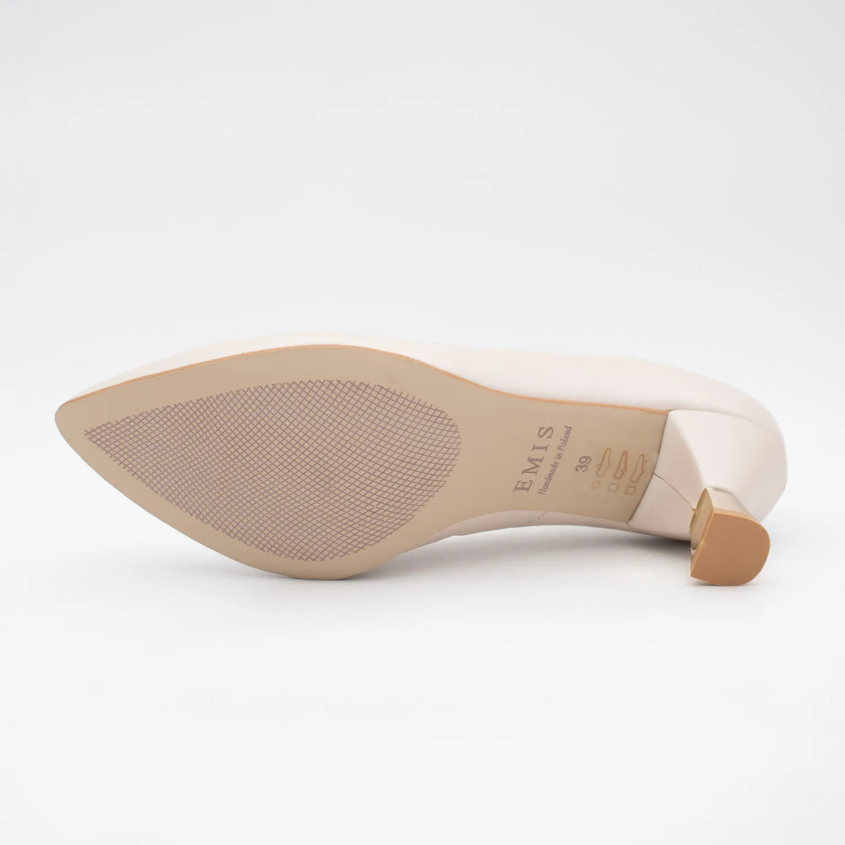 EMIS Beige Leather Court Heels with Sculpted Gold Heel - Leavys Shoes