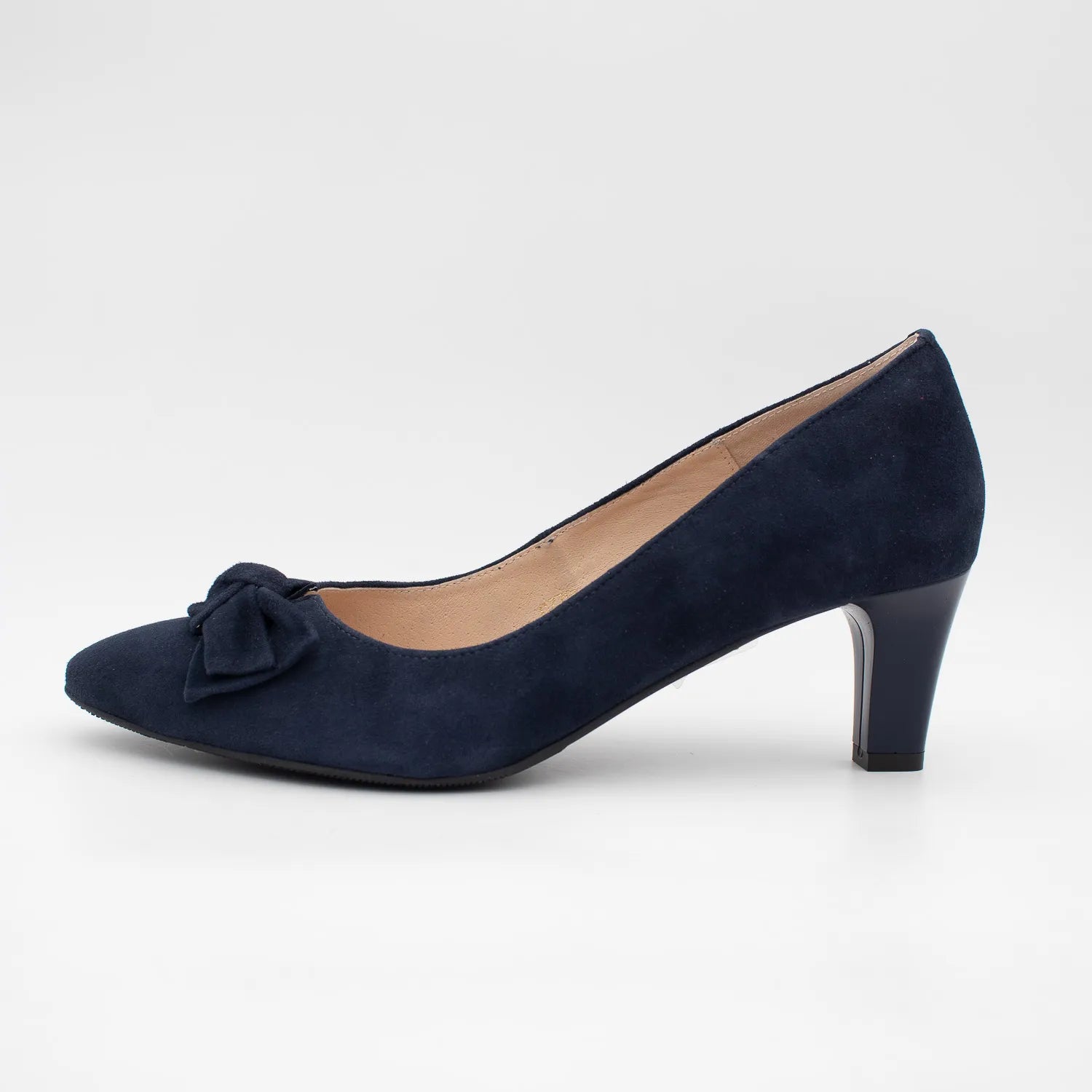 EMIS Navy Suede Leather Heel with Elegant Bow Detail - Leavys Shoes
