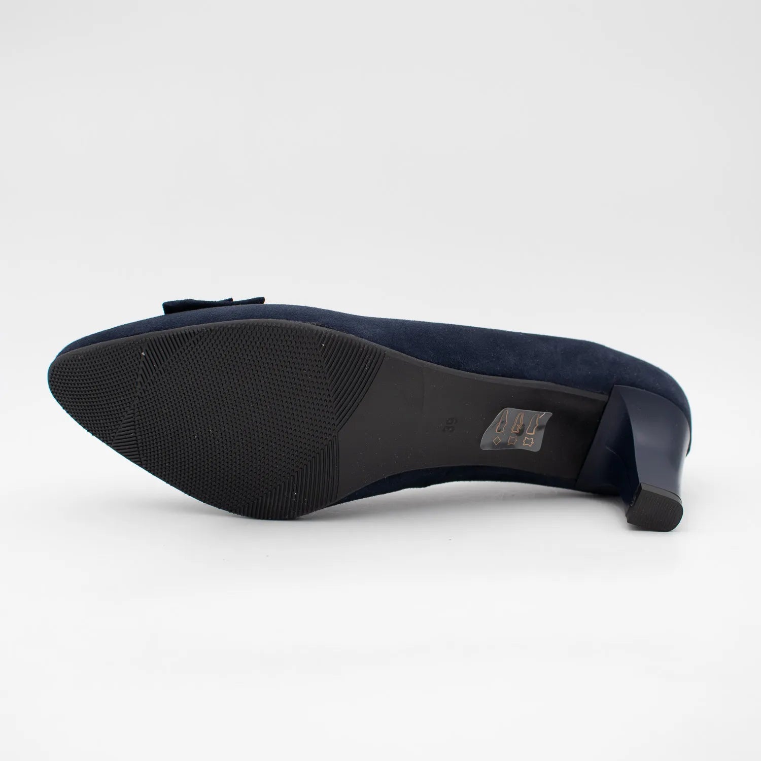 EMIS Navy Suede Leather Heel with Elegant Bow Detail