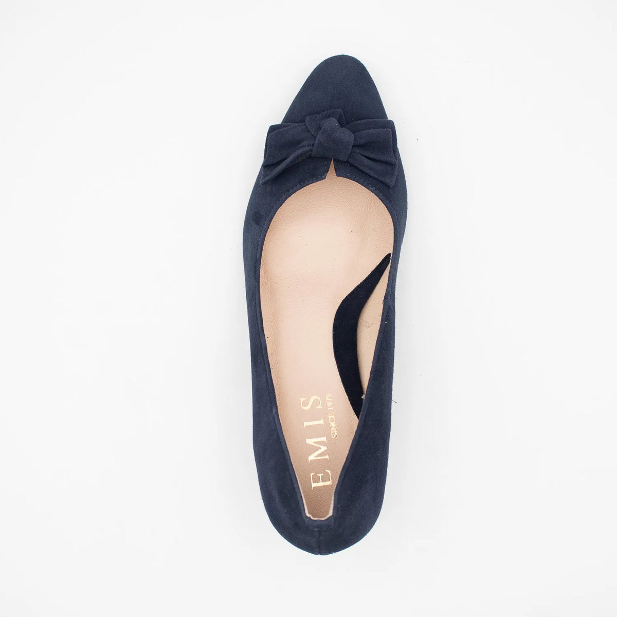 EMIS Navy Suede Leather Heel with Elegant Bow Detail - Leavys Shoes