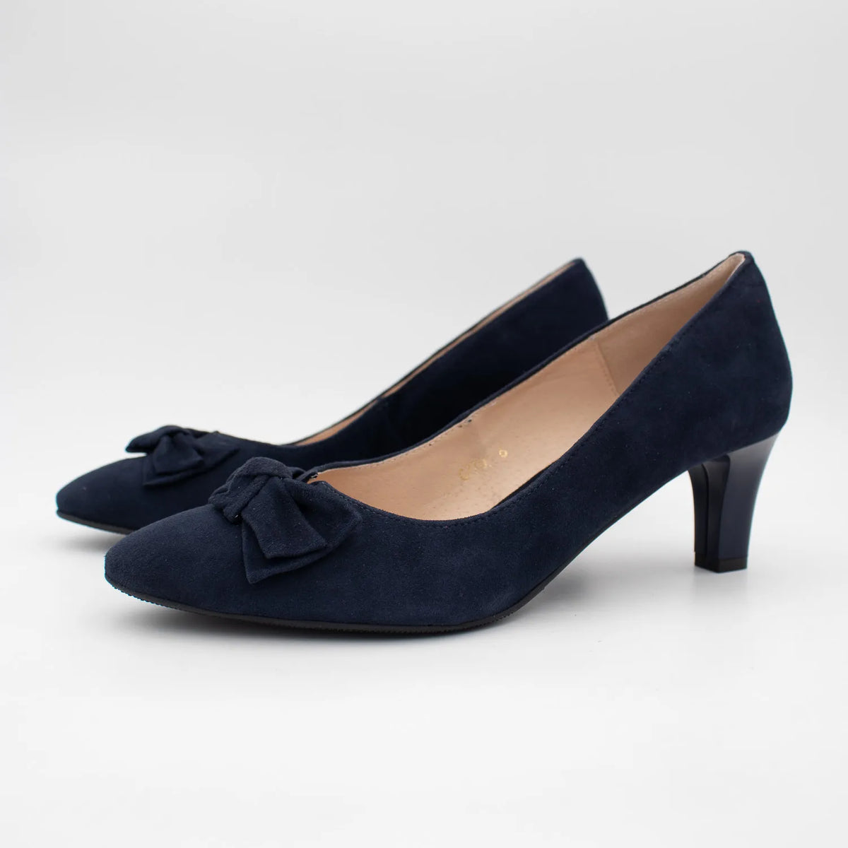 EMIS Navy Suede Leather Heel with Elegant Bow Detail - Leavys Shoes