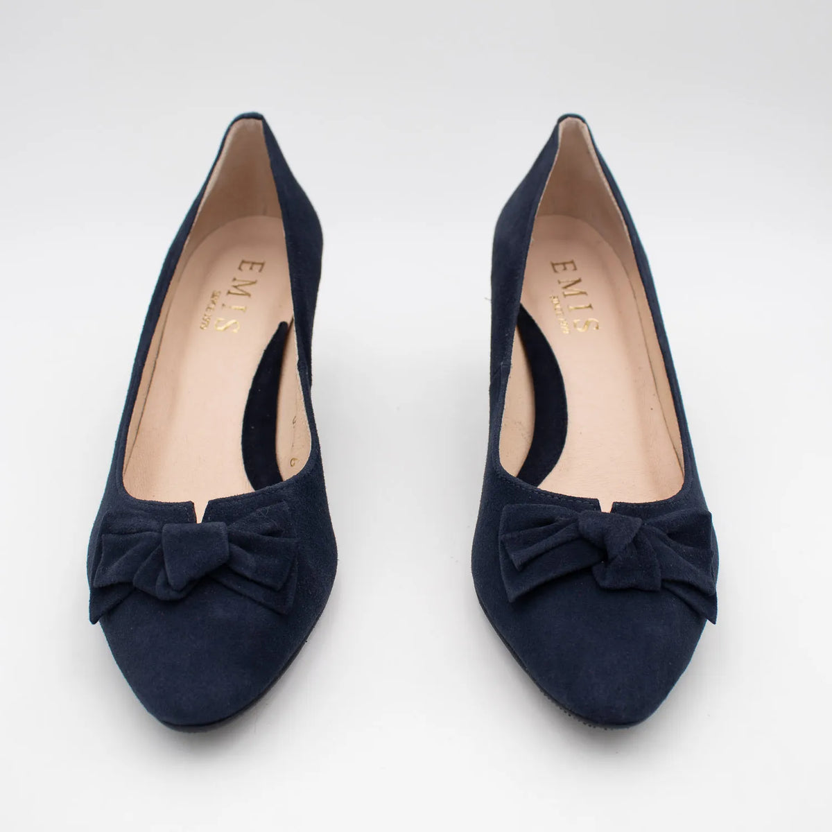 EMIS Navy Suede Leather Heel with Elegant Bow Detail - Leavys Shoes