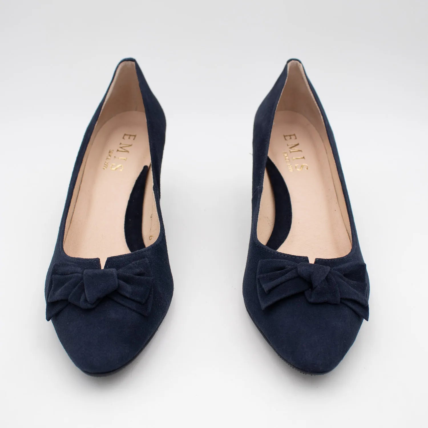 EMIS Navy Suede Leather Heel with Elegant Bow Detail