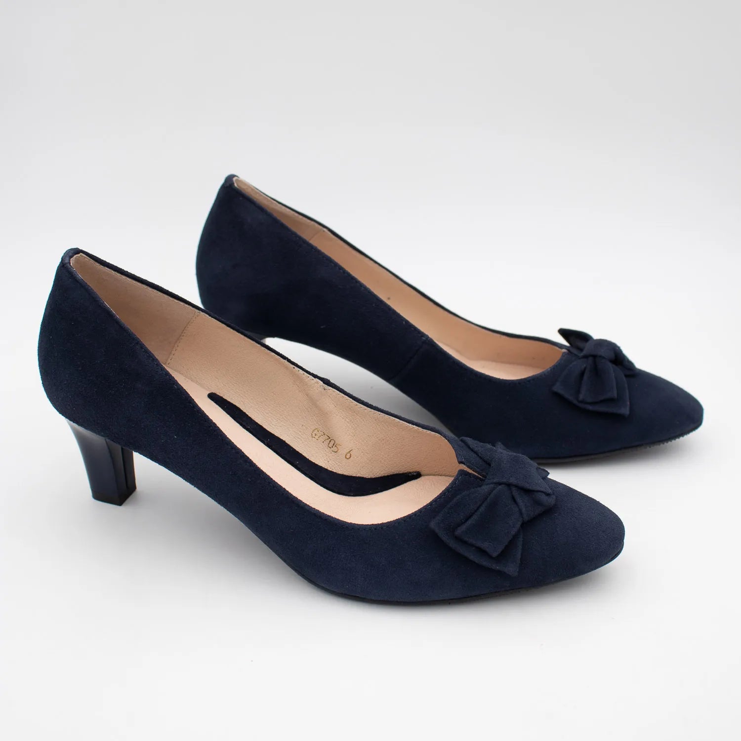 EMIS Navy Suede Leather Heel with Elegant Bow Detail - Leavys Shoes