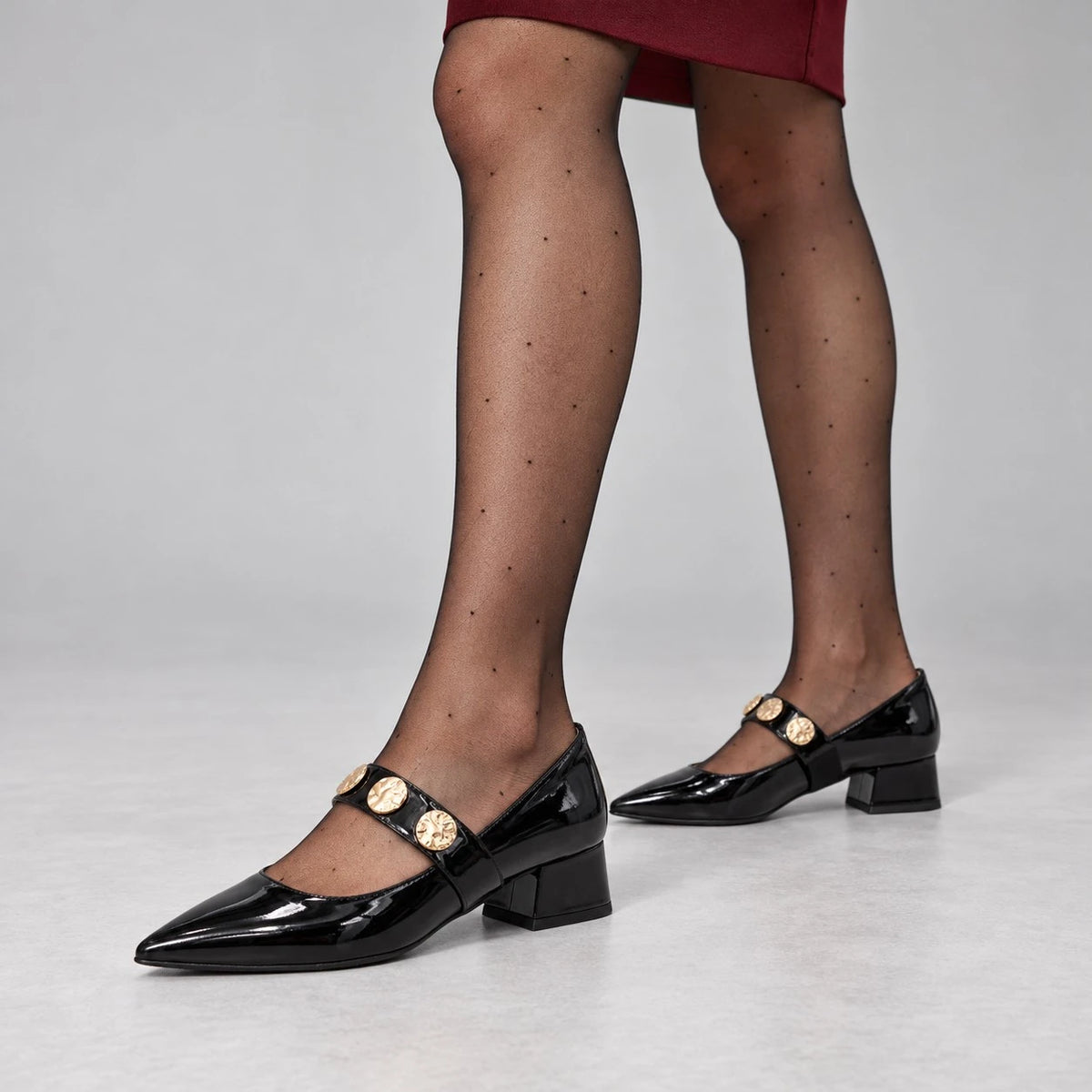 Emis Black Patent Leather Block Heel Mary Jane Shoes