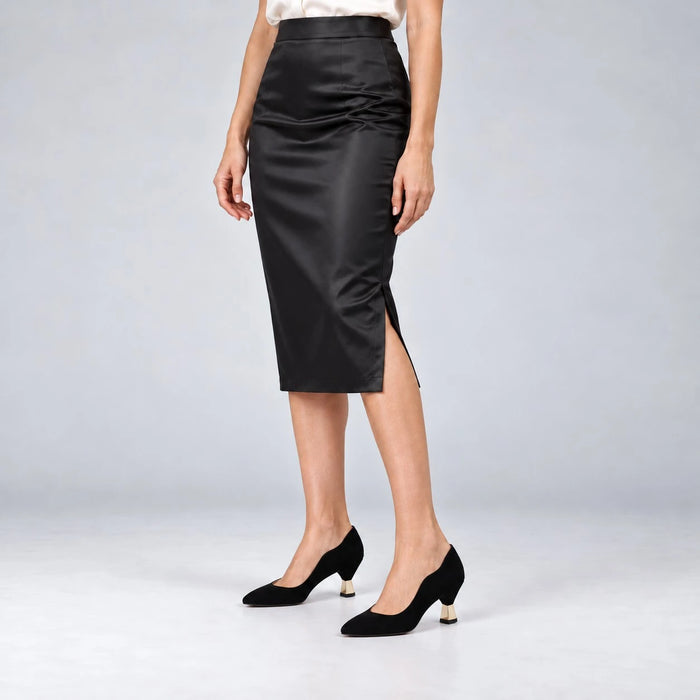 Emis Black Suede Gold Detail Court Shoes