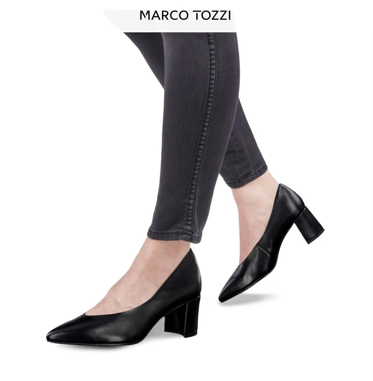 Marco Tozzi Black Leather Block Heel – Elegant & Comfortable - Leavys Shoes