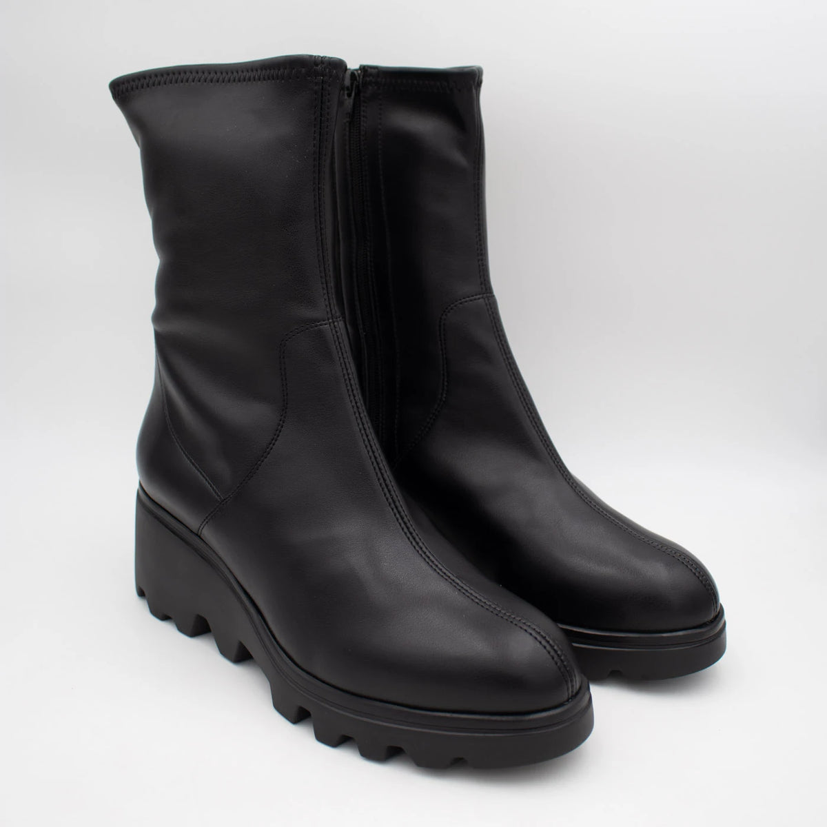 Wonders Toronto Black Leather & Stretch Platform Boots
