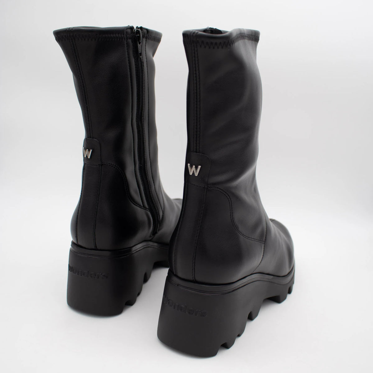 Wonders Toronto Black Leather & Stretch Platform Boots