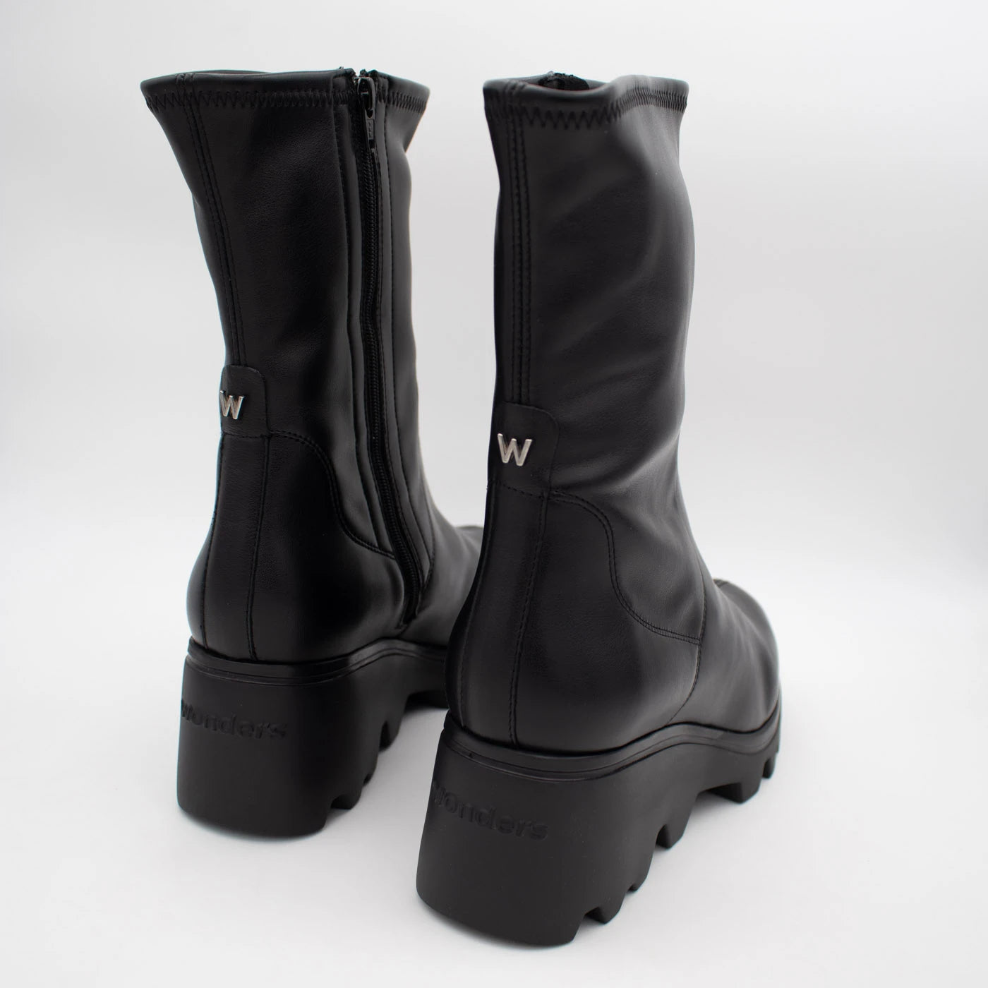 Wonders Toronto Black Leather & Stretch Platform Boots
