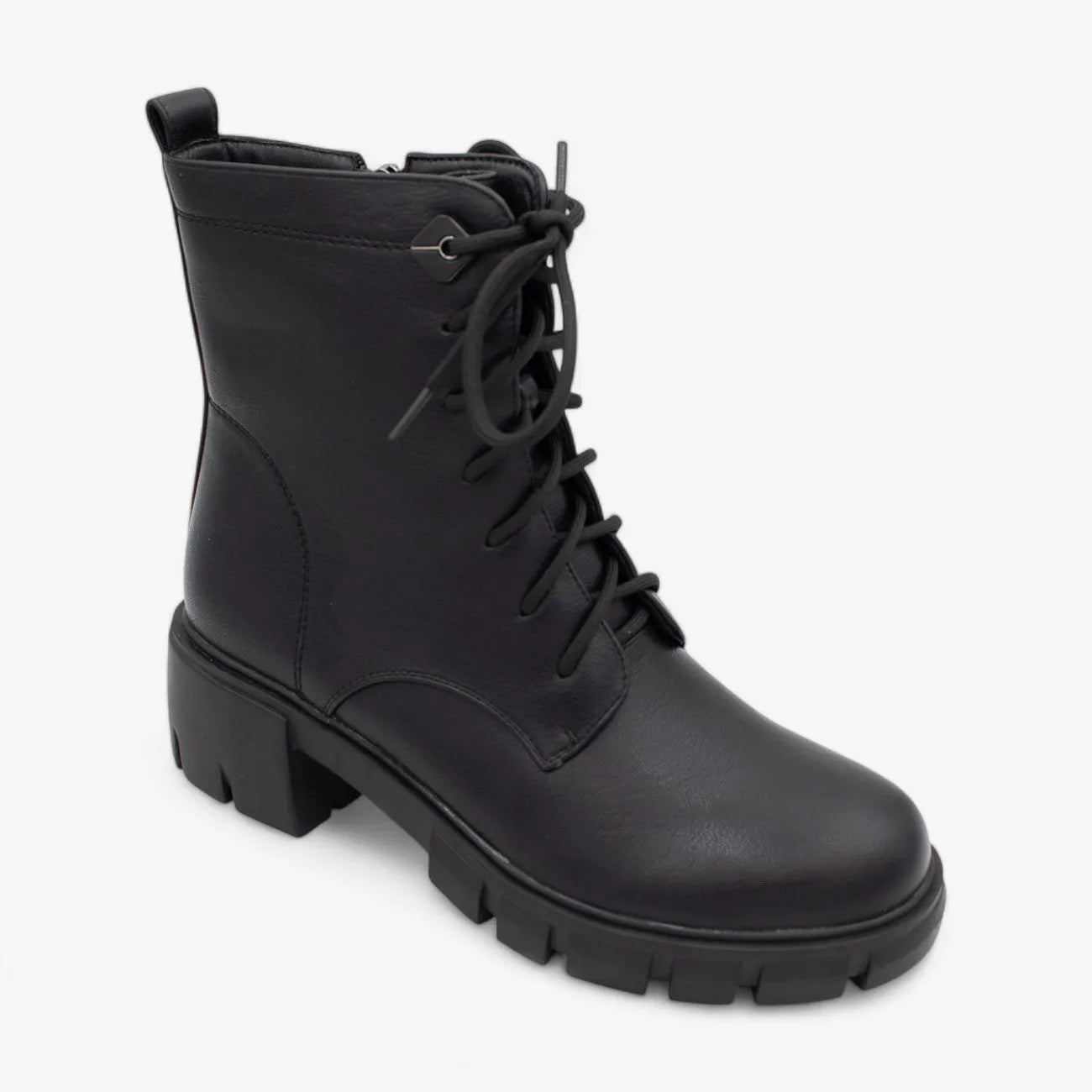 Redz Women's Black Lace-Up Ankle Boot – Chunky Sole Design - Leavys Shoes