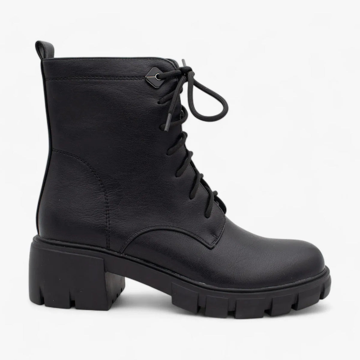 Redz Women&#39;s Black Lace-Up Ankle Boot – Chunky Sole Design - Leavys Shoes