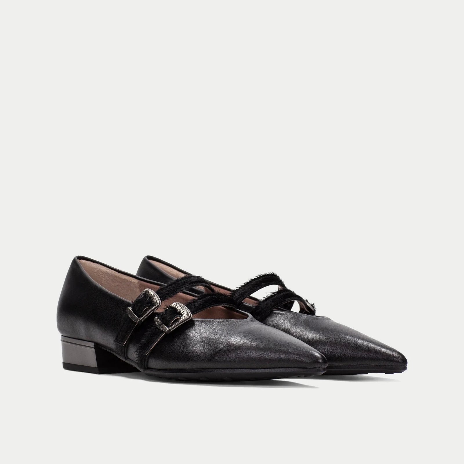 Hispanitas Ginebra Black Pony Leather Ballerina Shoes