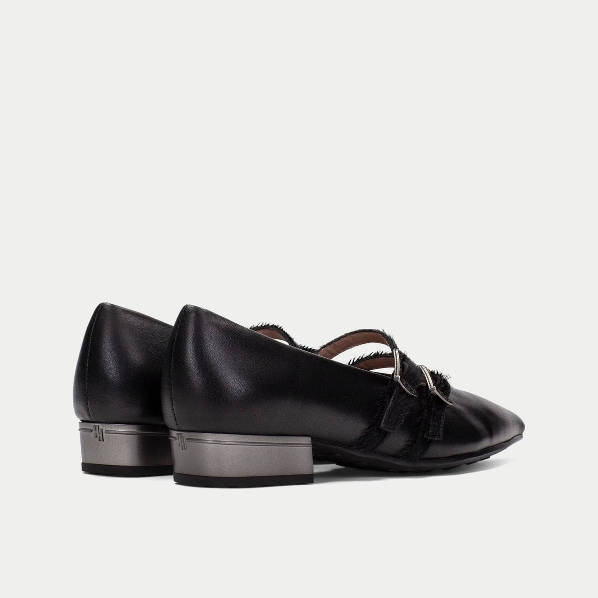Hispanitas Ginebra Black Pony Leather Ballerina Shoes
