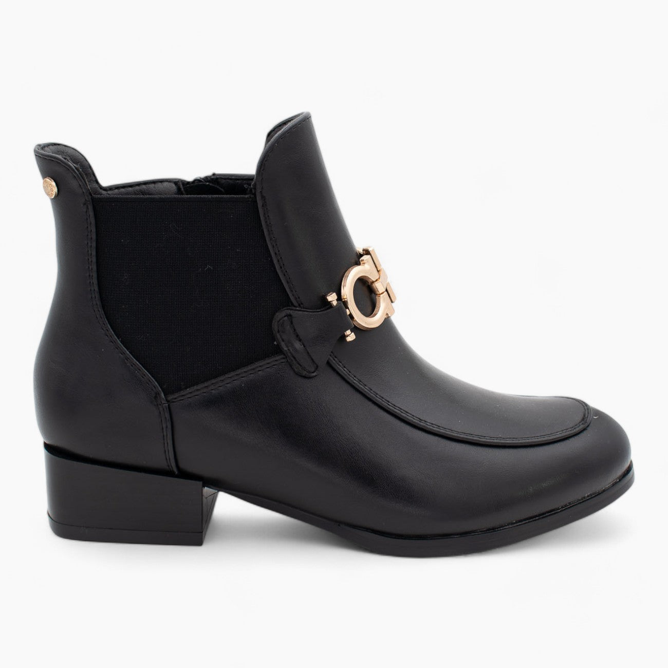 Nine 2 Five Black Ankle Boots with Gold Chain, Block Heel, Cushioned Comfort