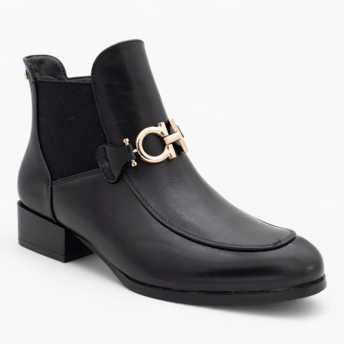 Nine 2 Five Black Ankle Boots with Gold Chain, Block Heel, Cushioned Comfort - Leavys Shoes