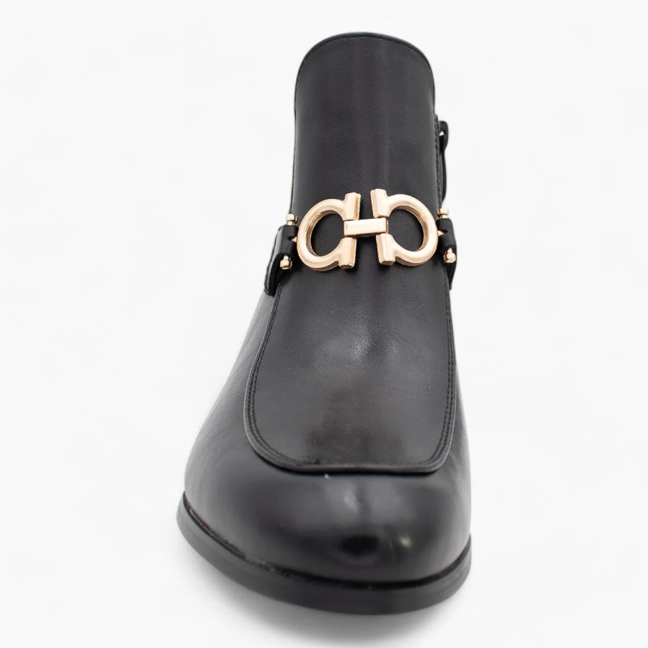 Nine 2 Five Black Ankle Boots with Gold Chain, Block Heel, Cushioned Comfort - Leavys Shoes