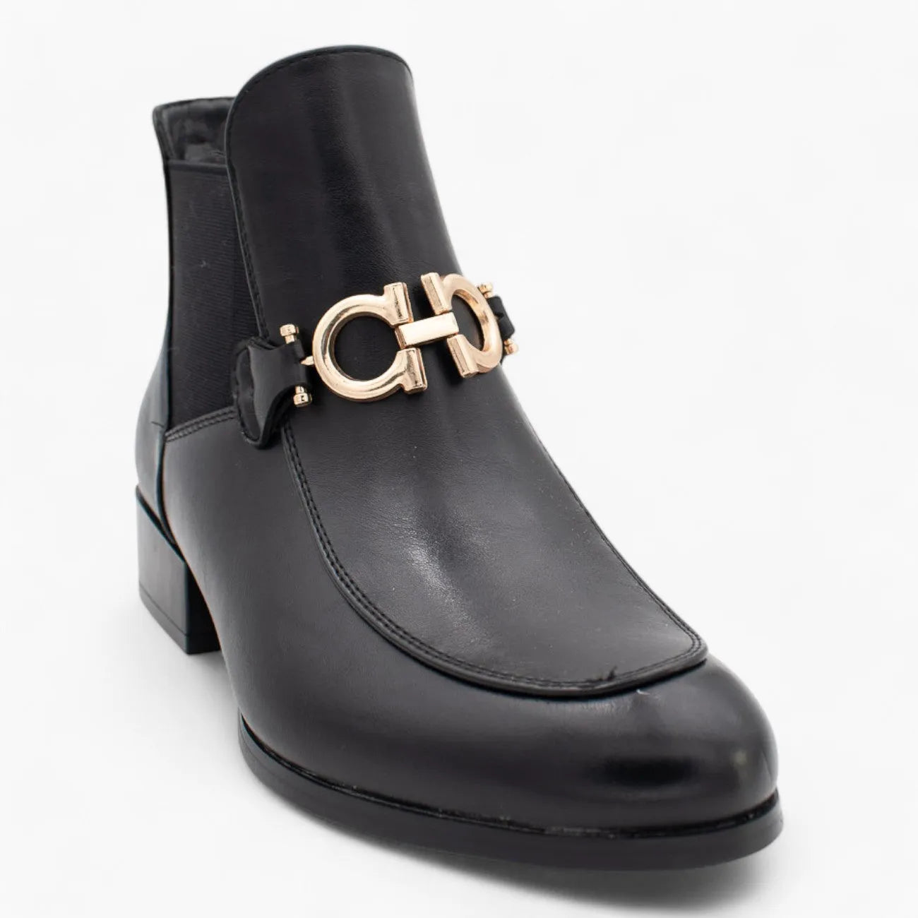 Nine 2 Five Black Ankle Boots with Gold Chain, Block Heel, Cushioned Comfort - Leavys Shoes