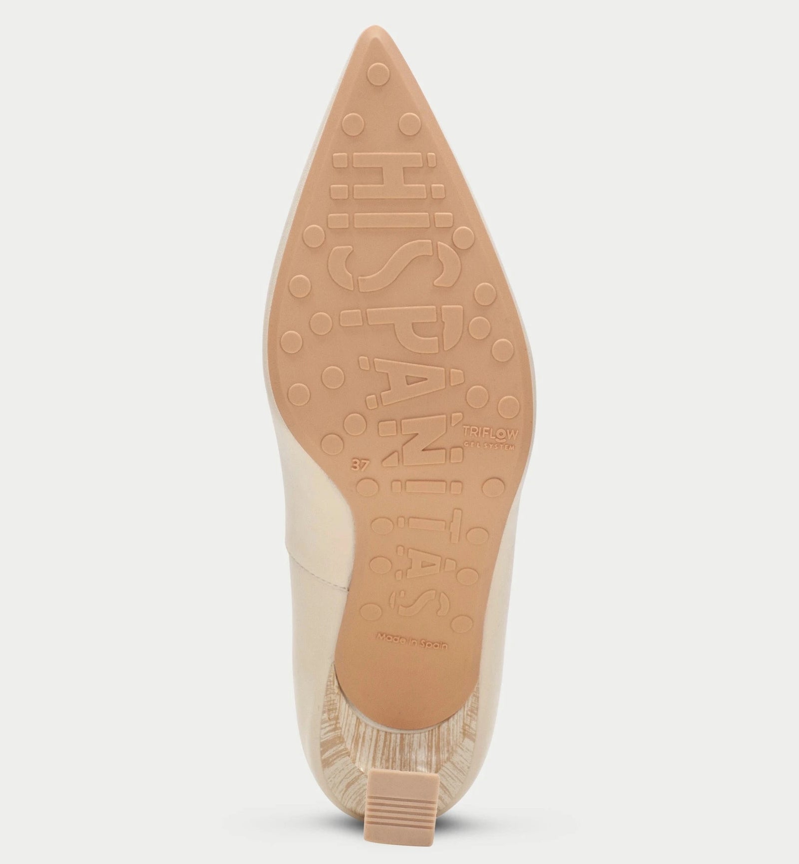 Close-up of a beige shoe sole with 'Herschel' branding on a white background