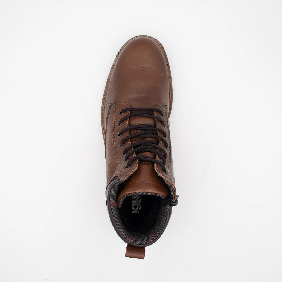 Brown leather boot on a white background