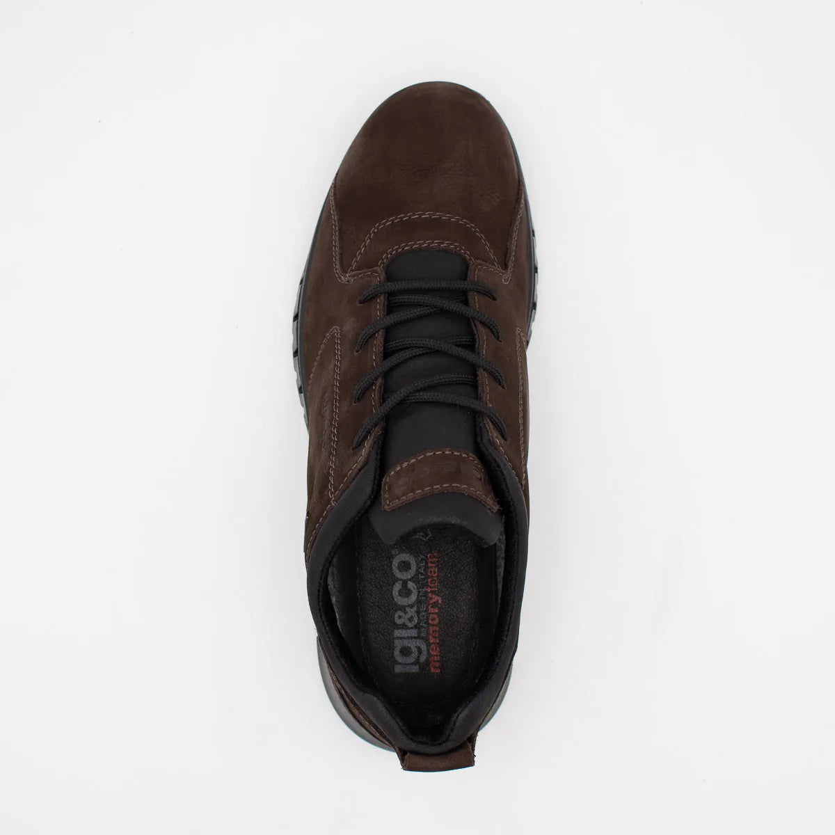 Brown leather shoe with visible brand logo on a white background