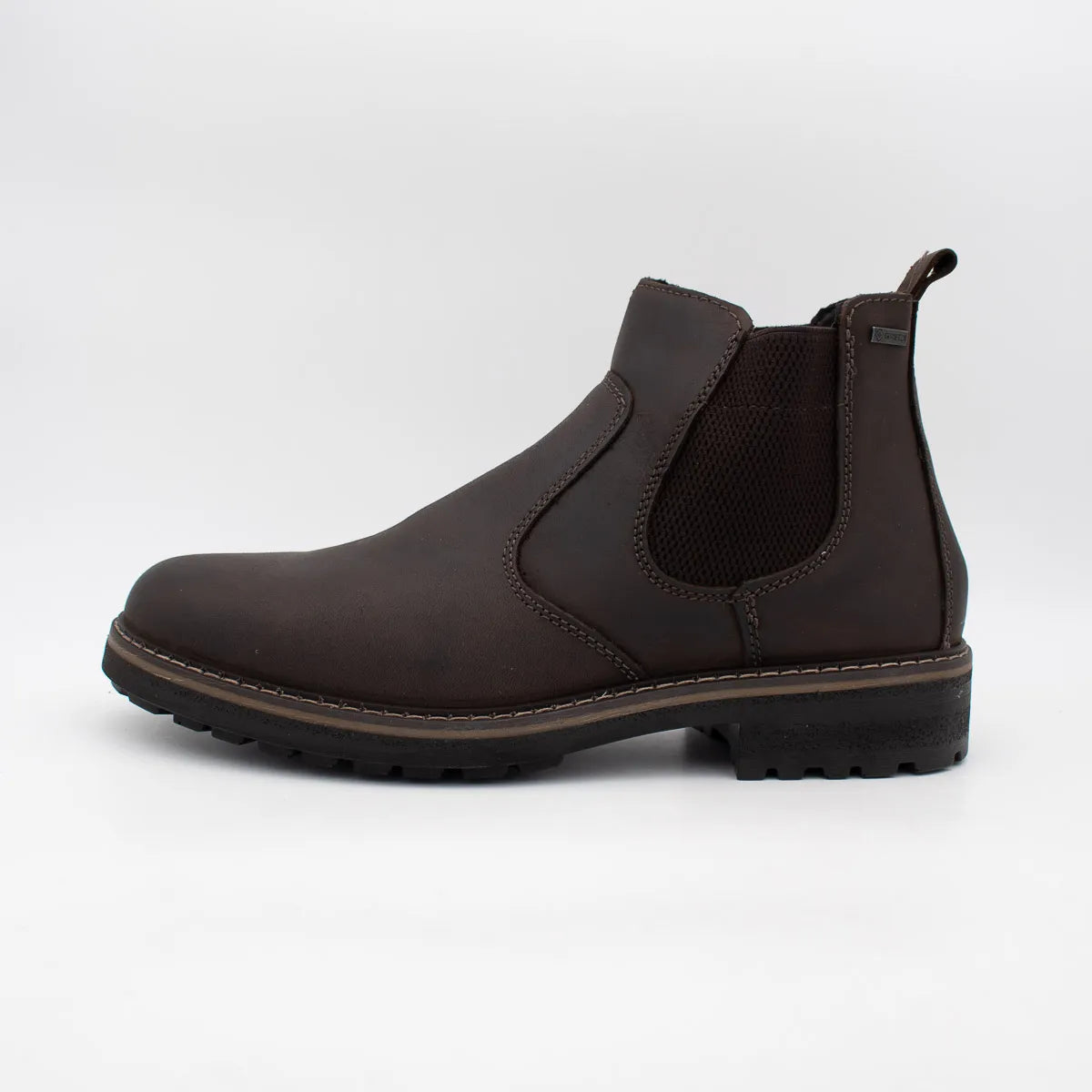 Brown Chelsea boot on a light gray background