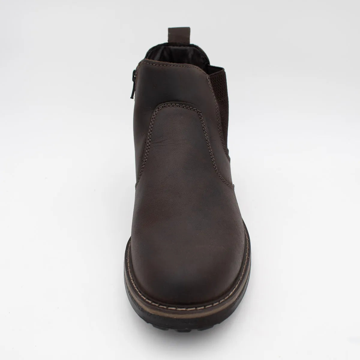 Brown leather boot on a white background