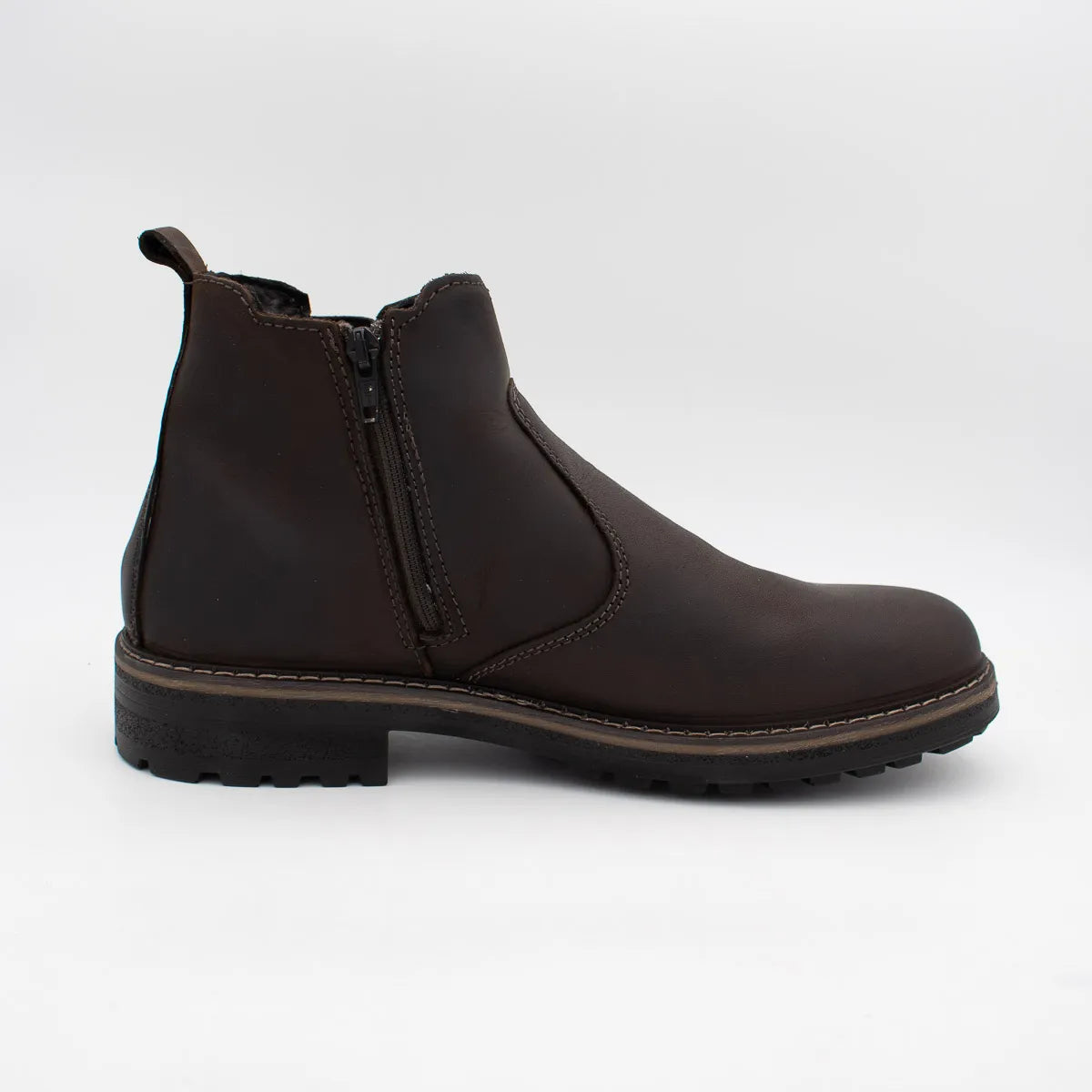 Brown leather boot on a white background