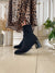 Redz Black Sock Ankle Boots with Reflective Block Heel and Pointed Toe