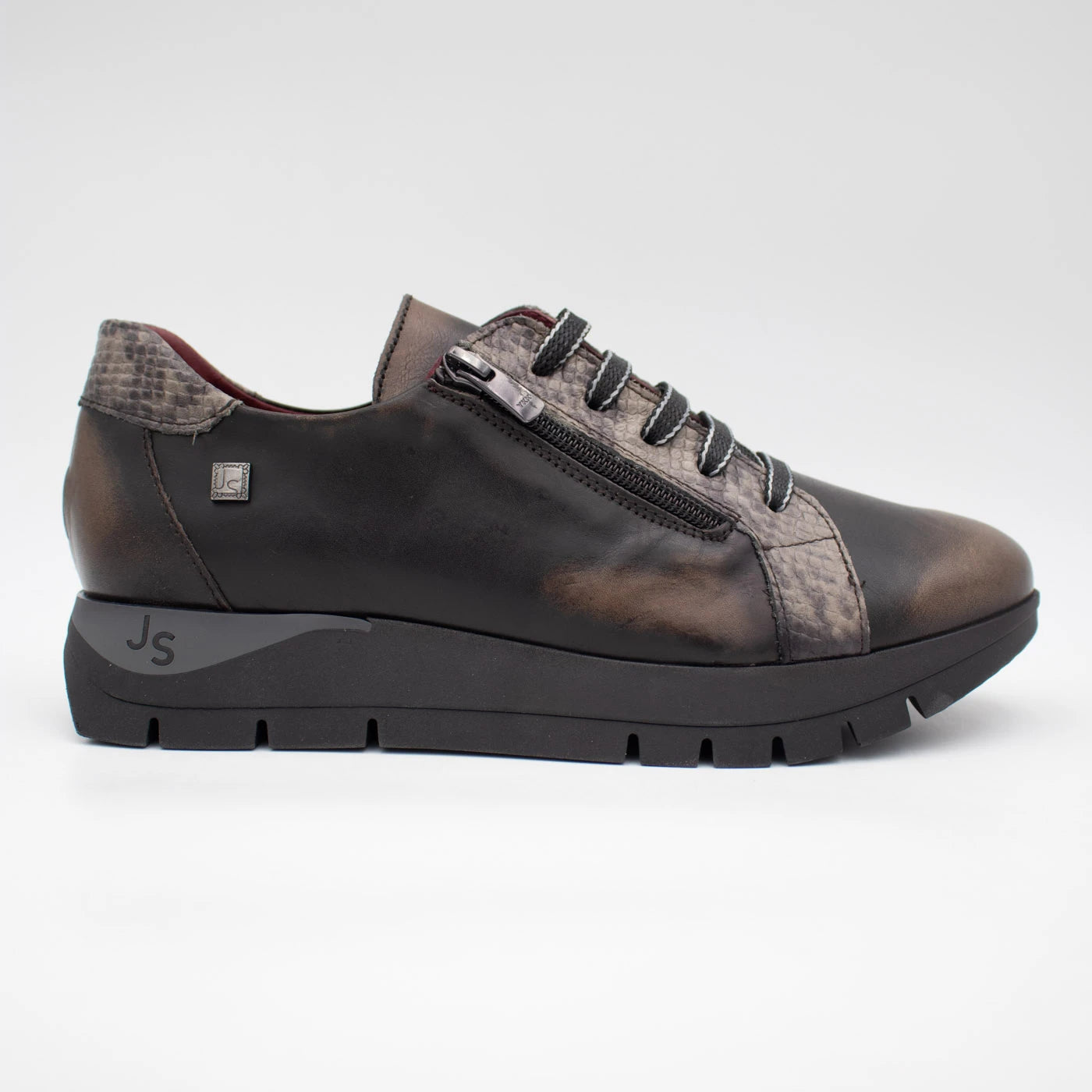 Jose Saenz Belén Black & Grey Snake Detail Leather Trainers